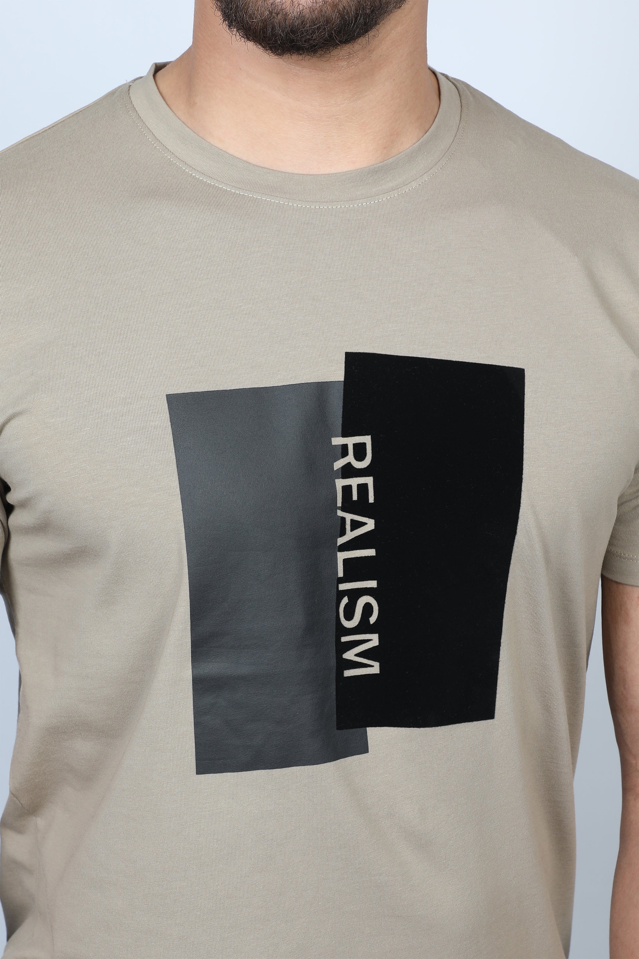 Men Light Khaki T-shirt Realism Designed