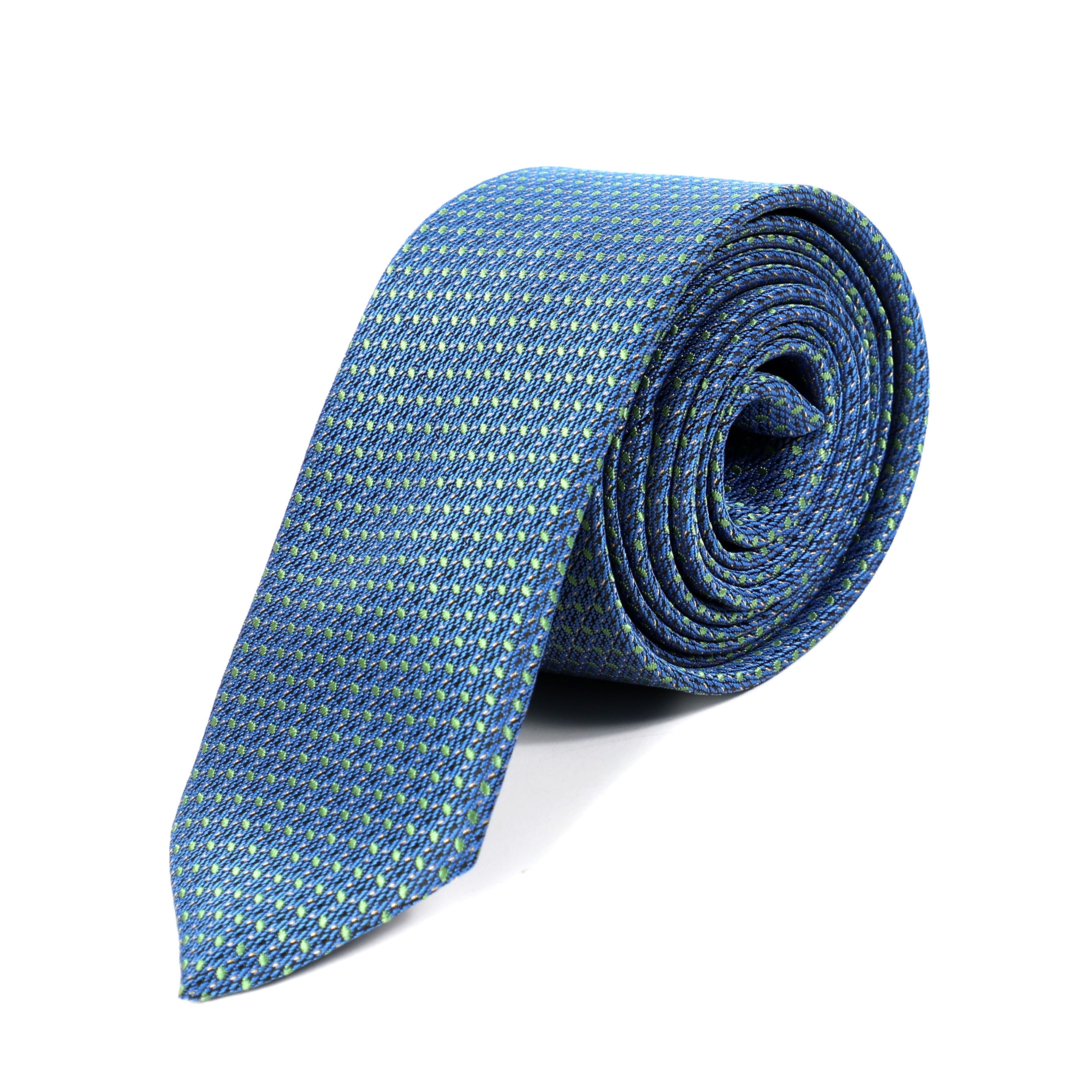 Men Blue Tie With Green Pointed Design