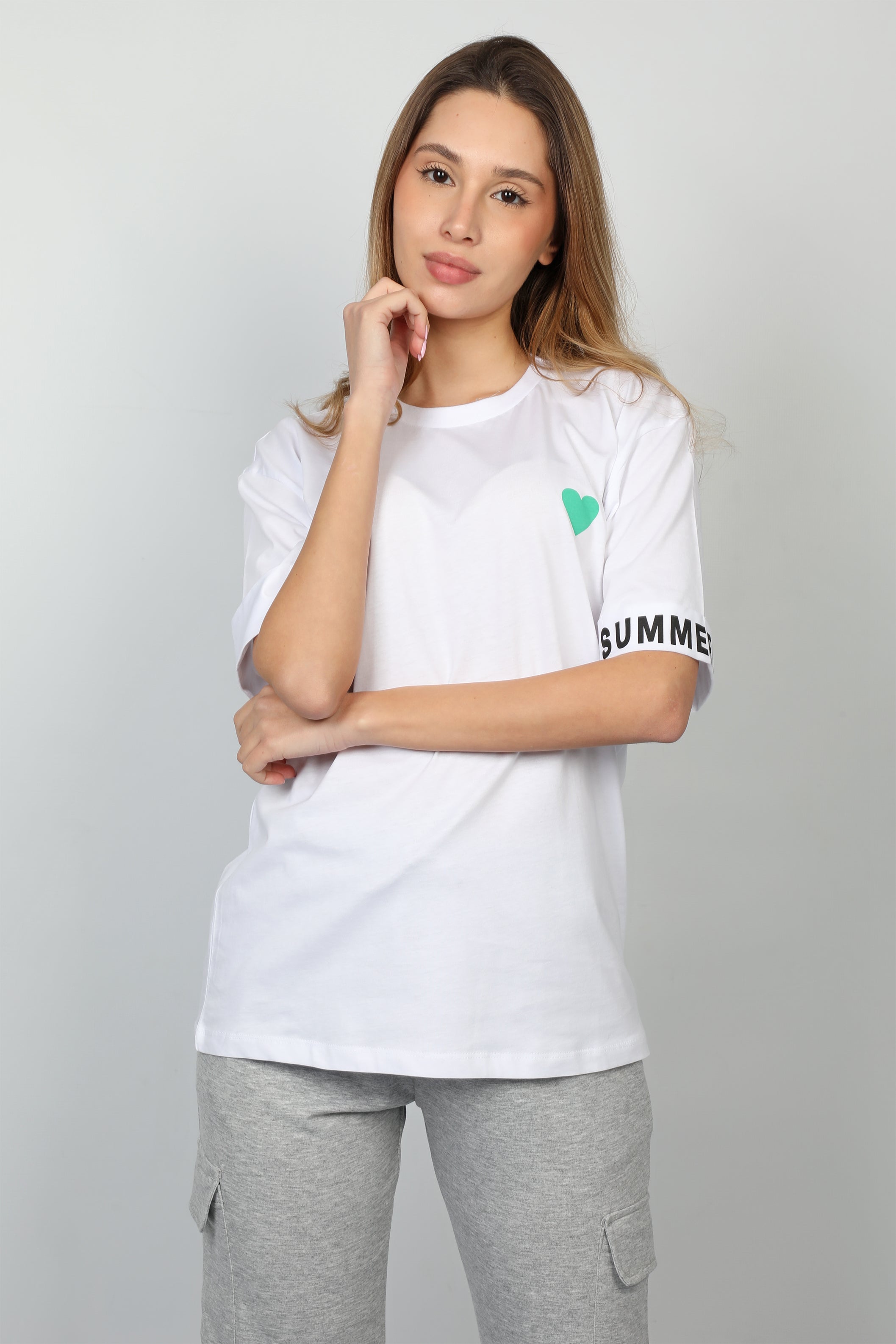 Women White Summer And Sun Logo Printed T-shirt