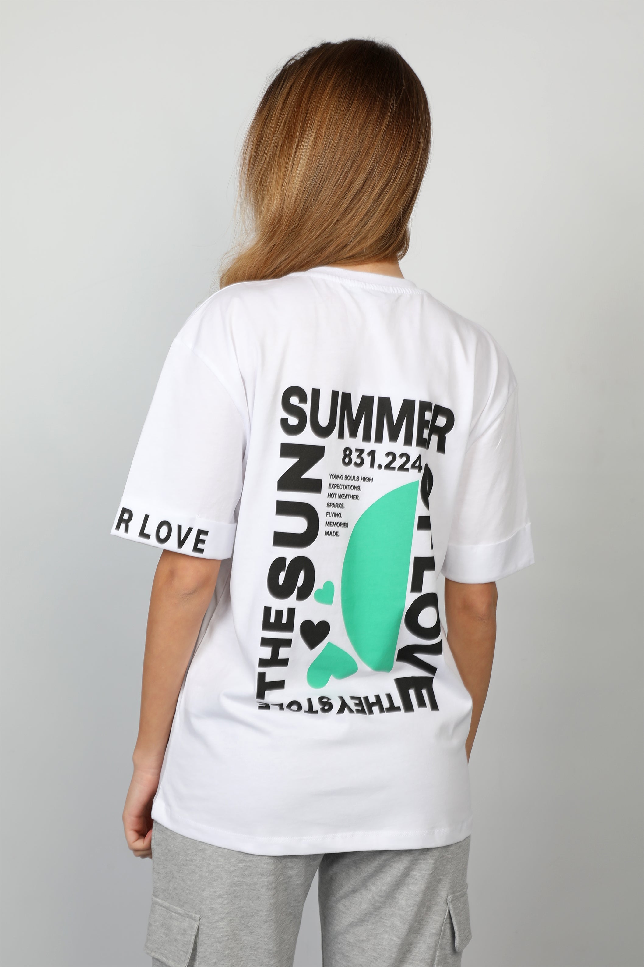Women White Summer And Sun Logo Printed T-shirt