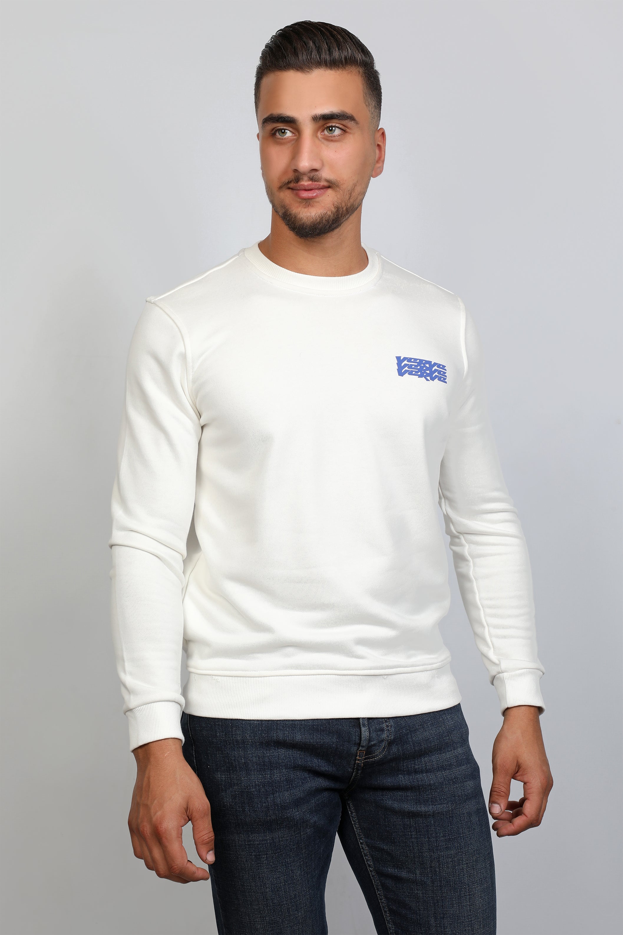 Men Printed Design White Pullover