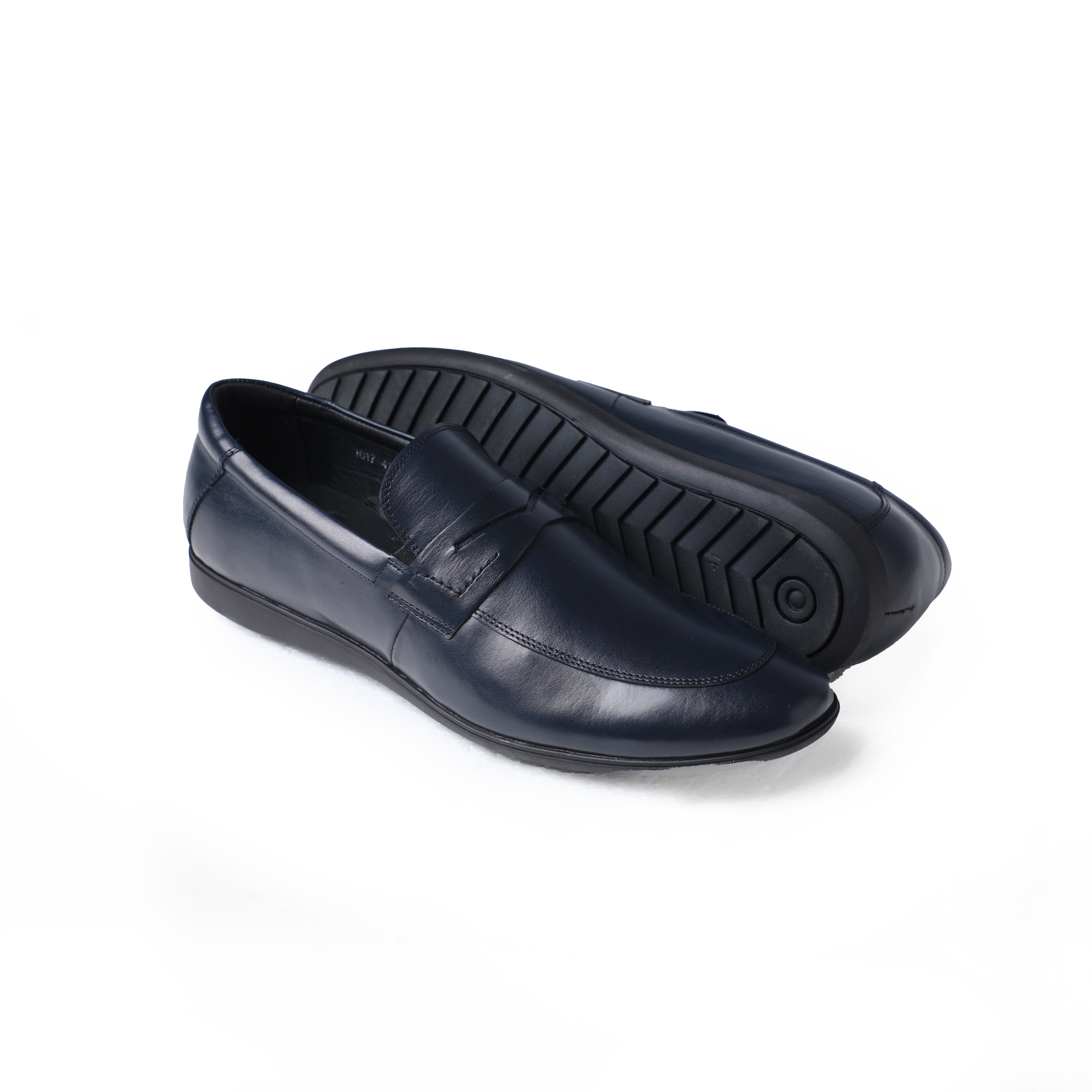 Navy Basic Leather Moccasin With Flat Heel