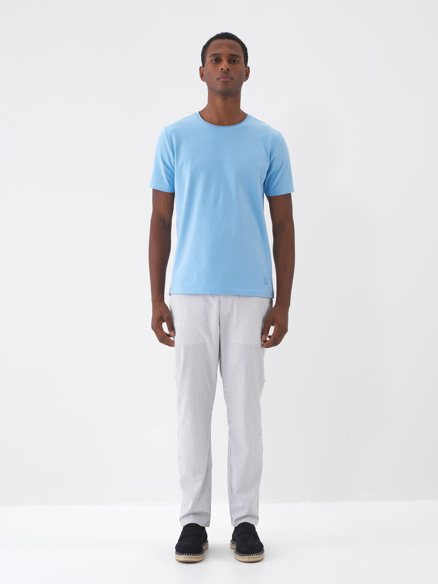 Xint Crew Neck Cotton Basic Blue T-shirt
