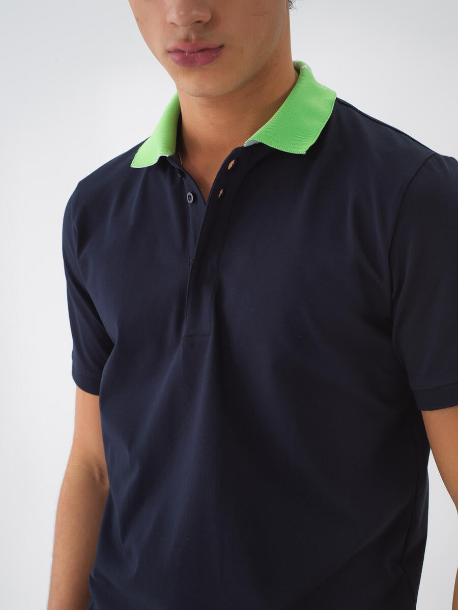 Xint Navy Polo With Colored Collar