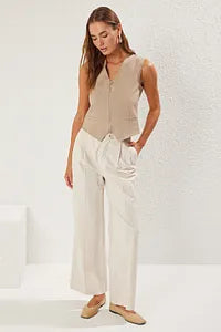 Trendyol Beige Regular V-Neck Blouse