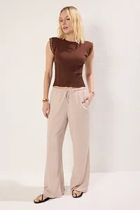 Trendyol Stretch Beige Pant With Lacing Detail