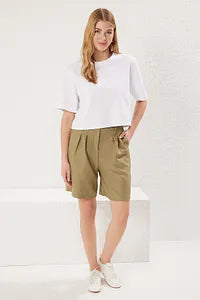 Trendyol High Waist Linen Bermuda Short