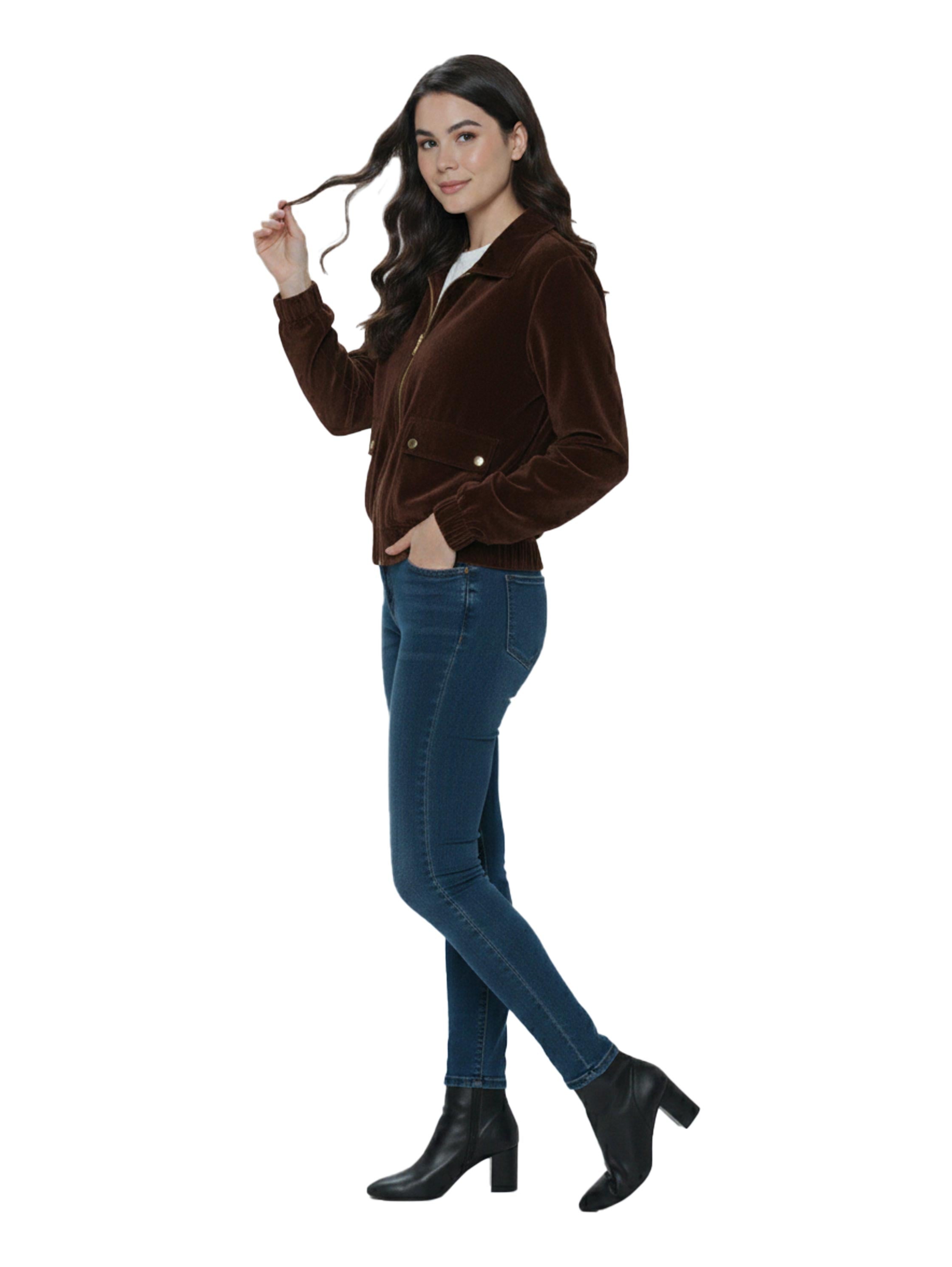 Velvet Dark Brown Jacket With Pockets