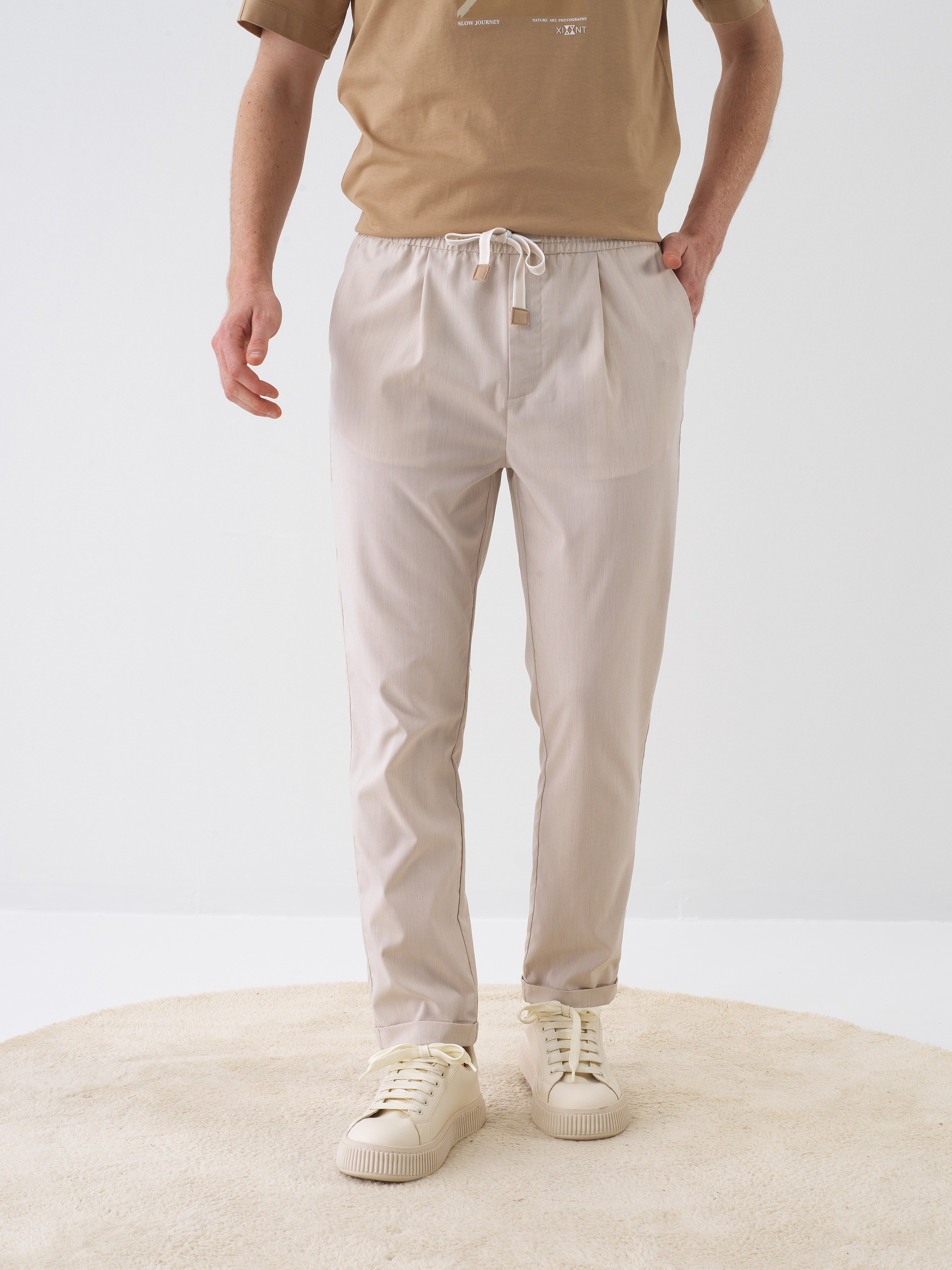 Xint Casual Beige Pant With Elastic Waist