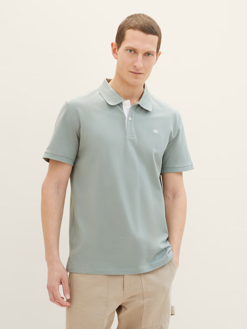 Tom Tailor Grey Mint Short Sleeved Classic Polo With A Small Logo On The Chest
