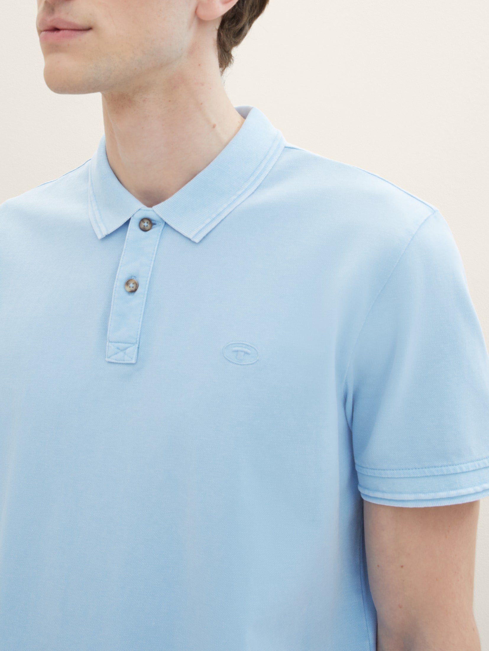 Washed Out Middle Blue Polo With Logo Embroidery