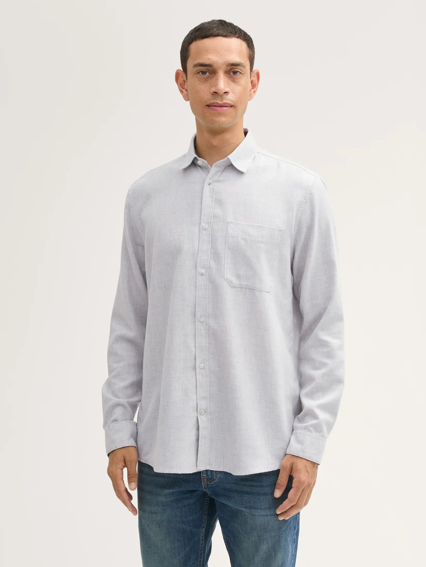 Tom Tailor Light Stone Grey Shirt With A Mélange Look