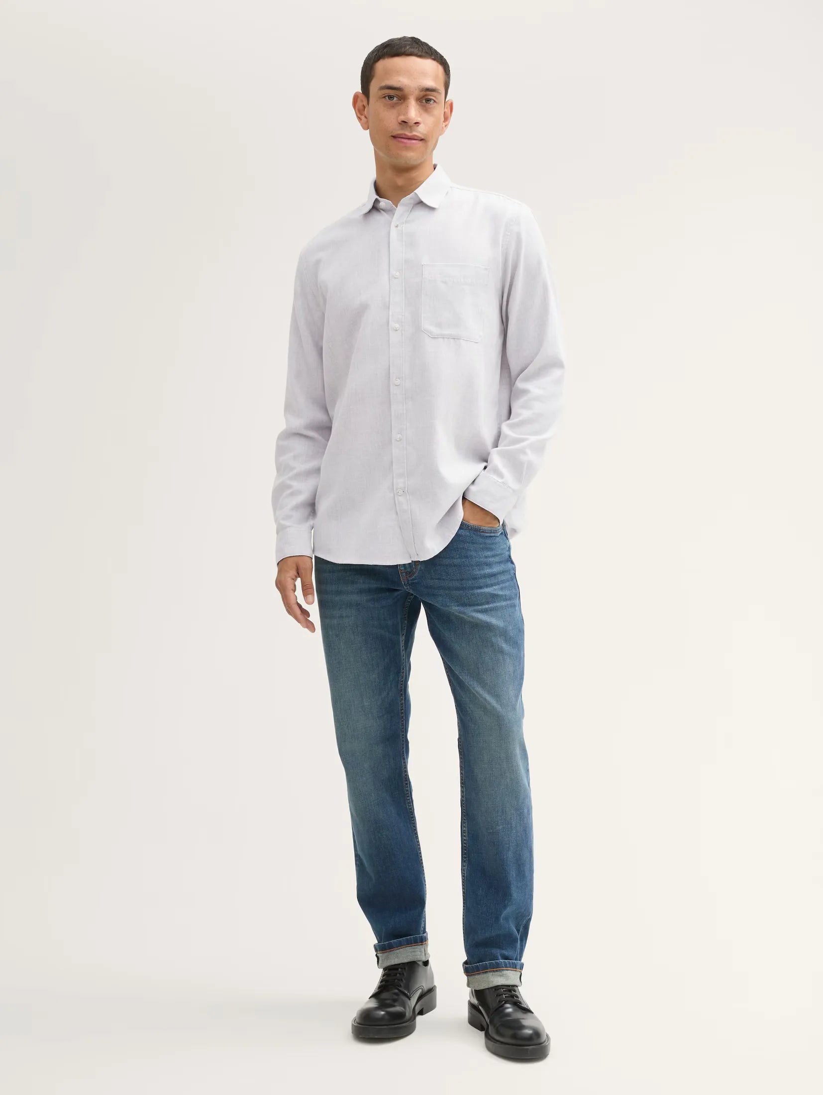 Tom Tailor Light Stone Grey Shirt With A Mélange Look