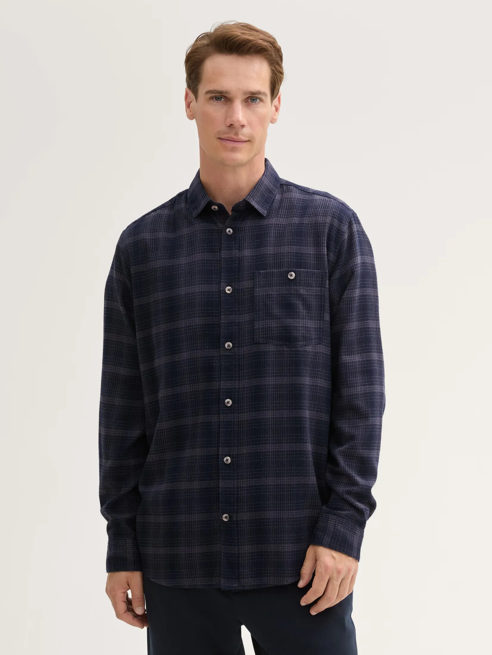 Tom Tailor Navy Tonal Shirt In A Checked Pattern