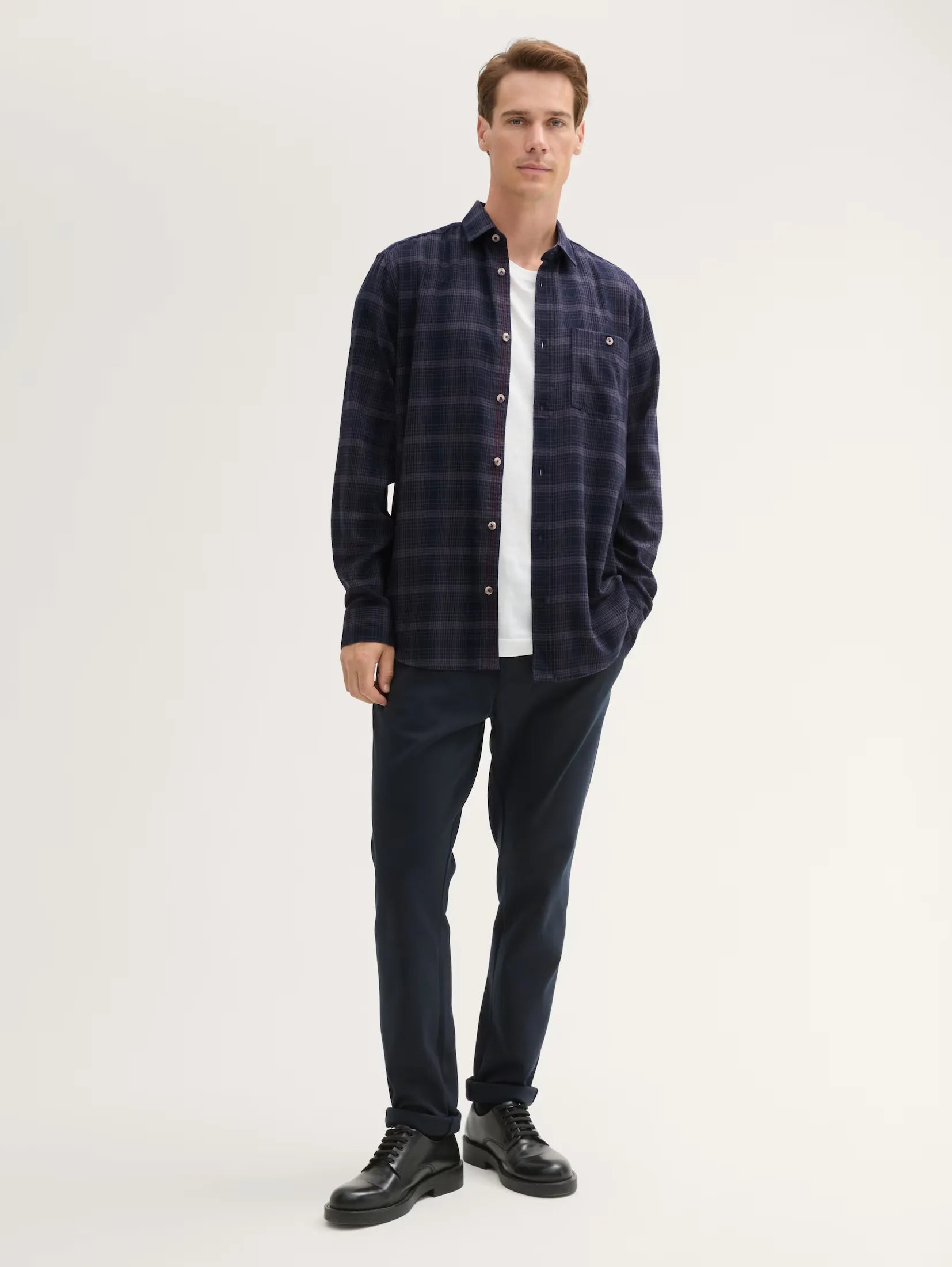 Tom Tailor Navy Tonal Shirt In A Checked Pattern