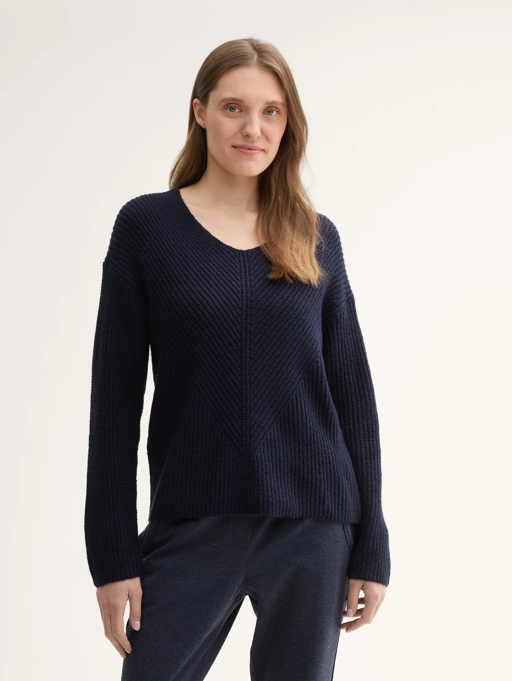 Tom Tailor Knitted V- Neck Navy Sweater