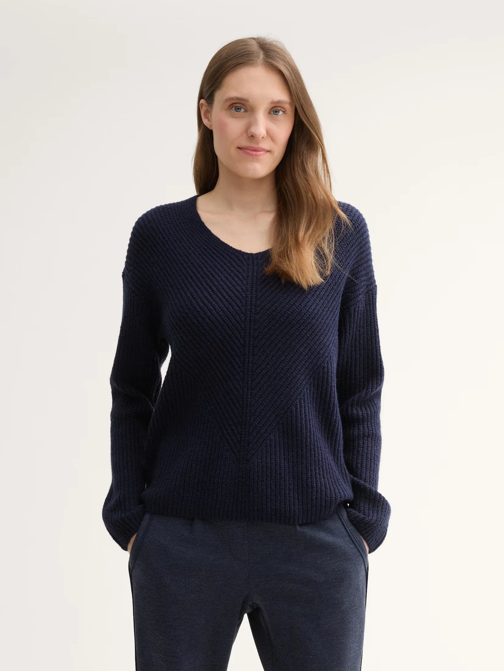 Tom Tailor Knitted V- Neck Navy Sweater