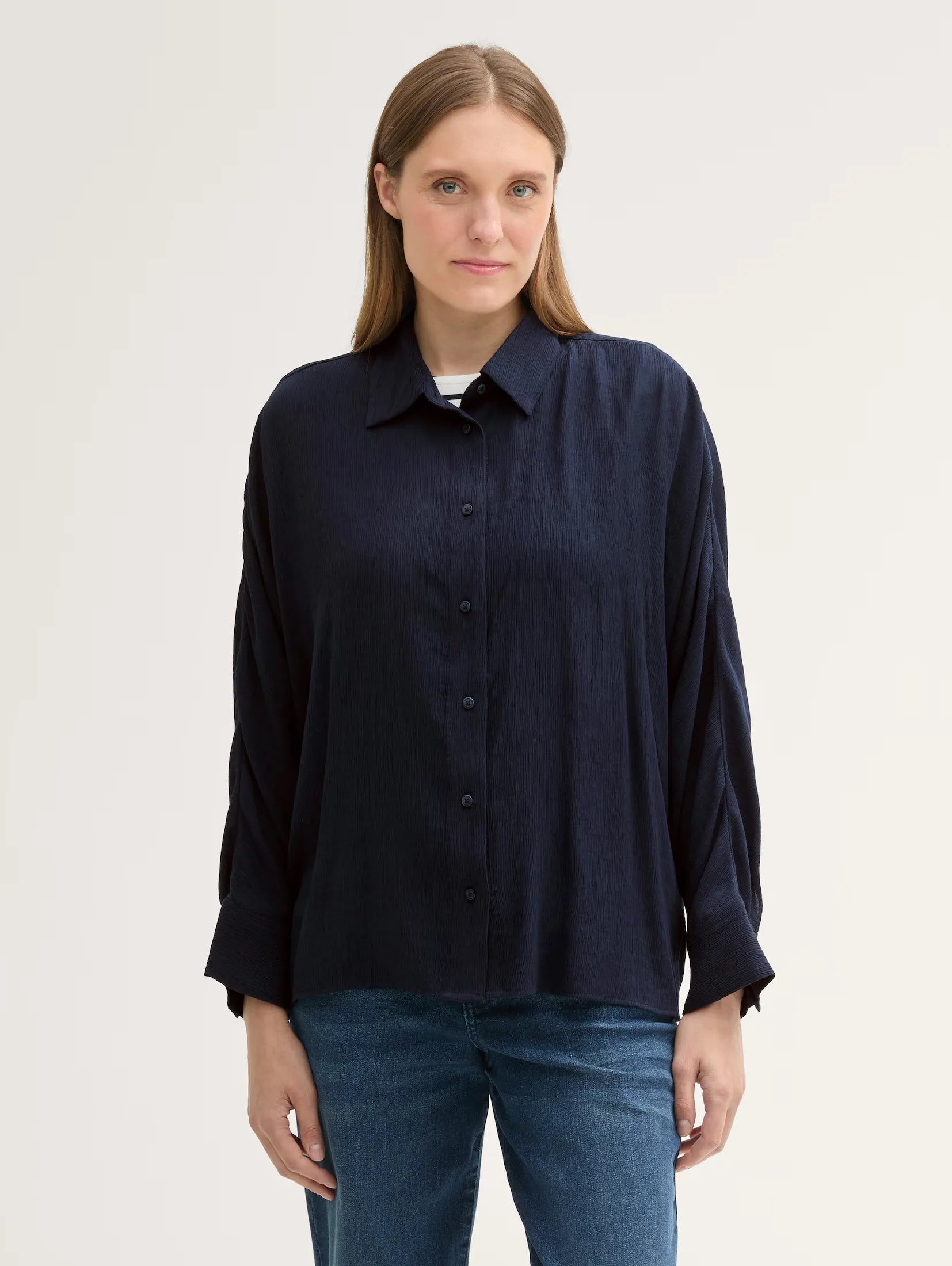 Tom Tailor Oversized Textured Navy Shirt