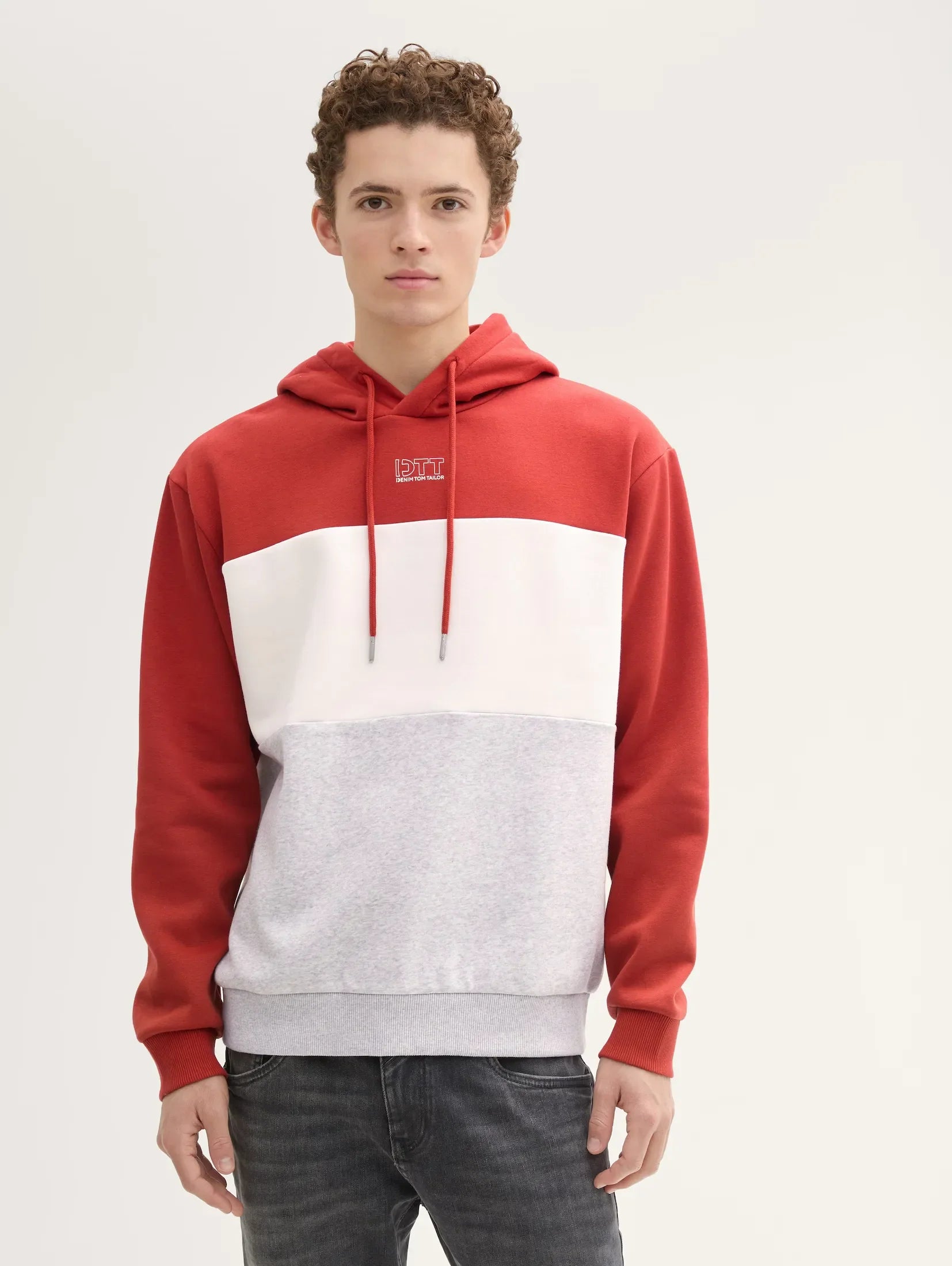 Tom Tailor Block Red Hoodie With Print