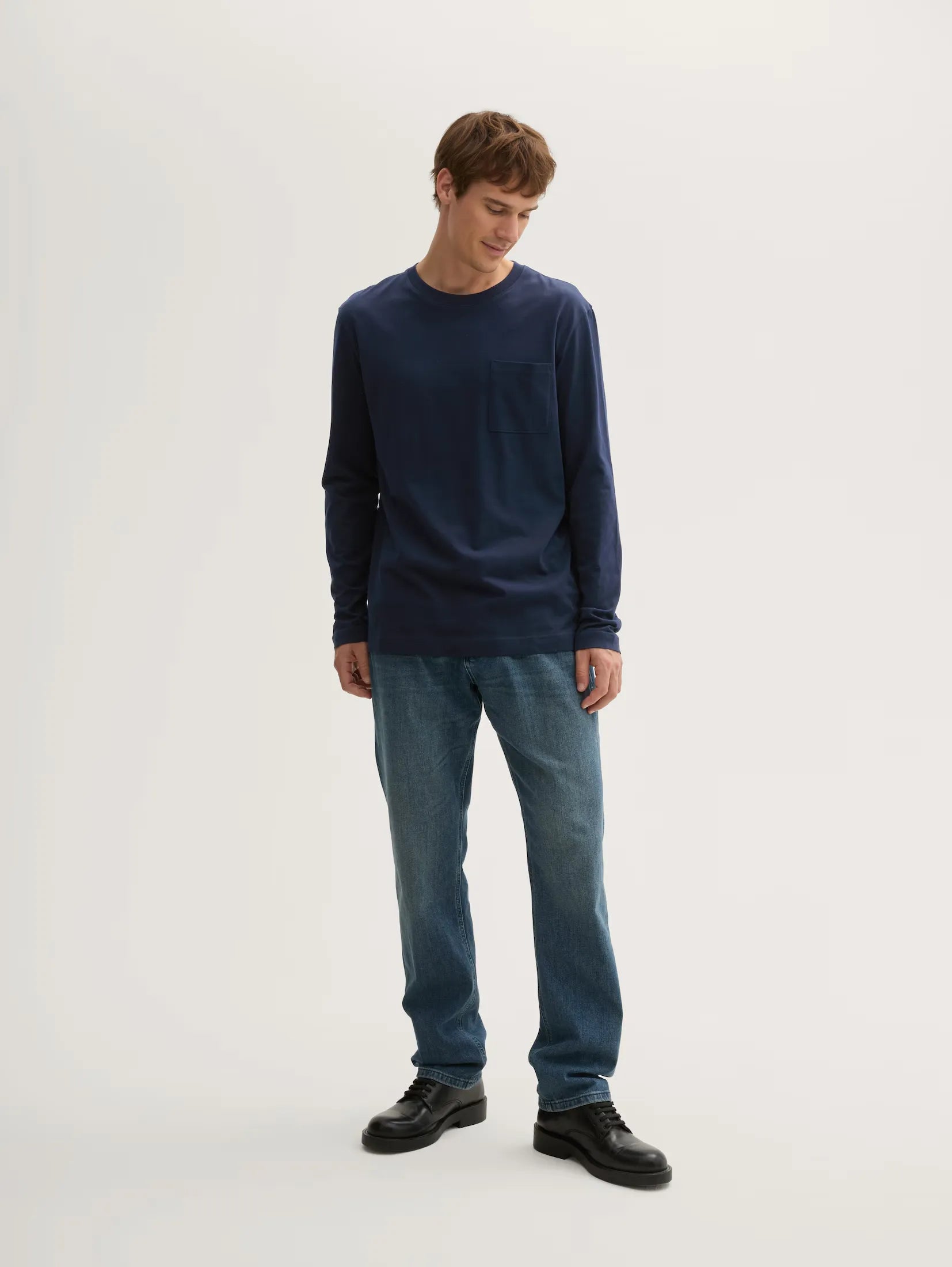 Tom Tailor Long Sleeved Navy T-shirt With Organic Cotton