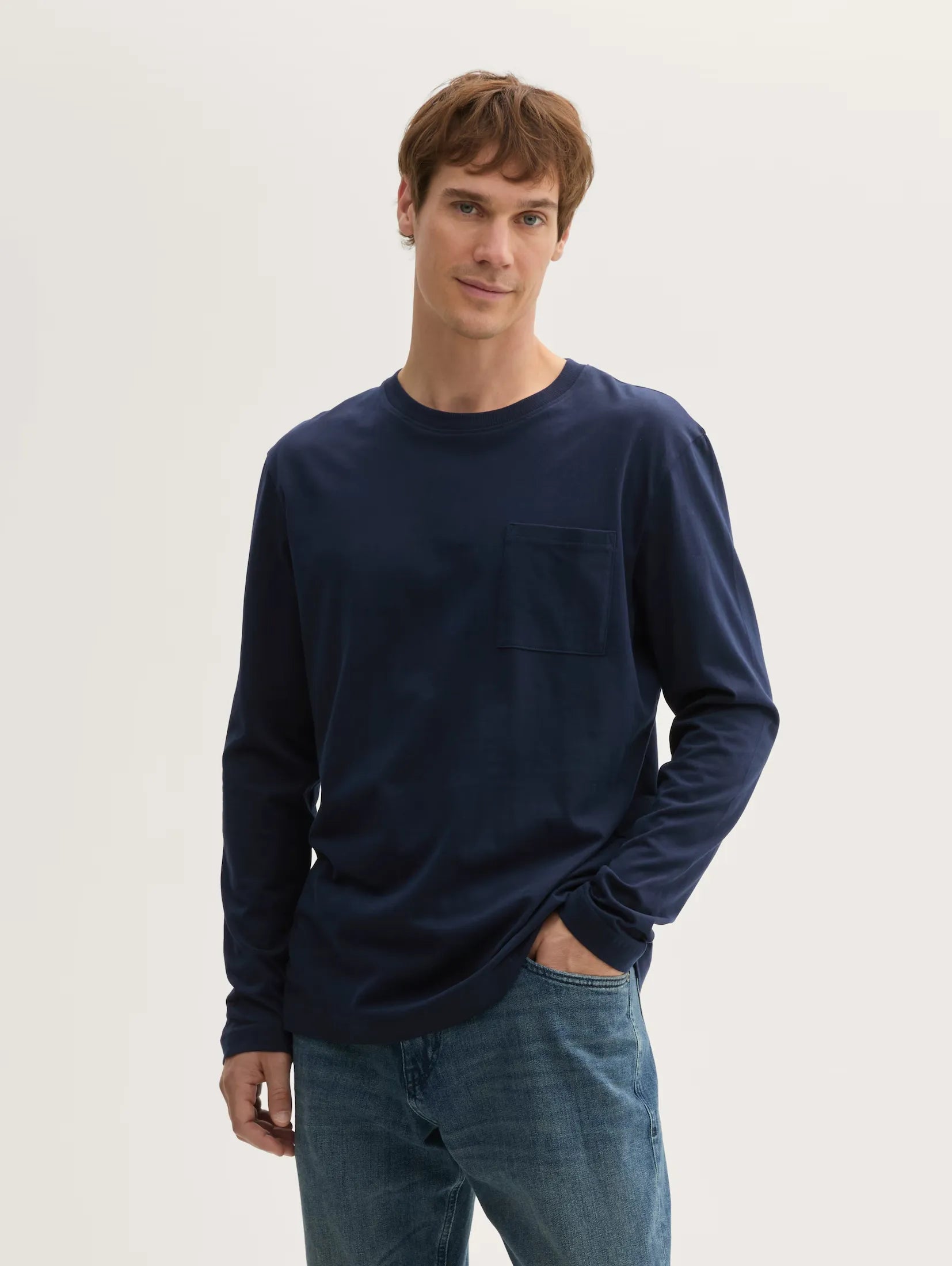 Tom Tailor Long Sleeved Navy T-shirt With Organic Cotton