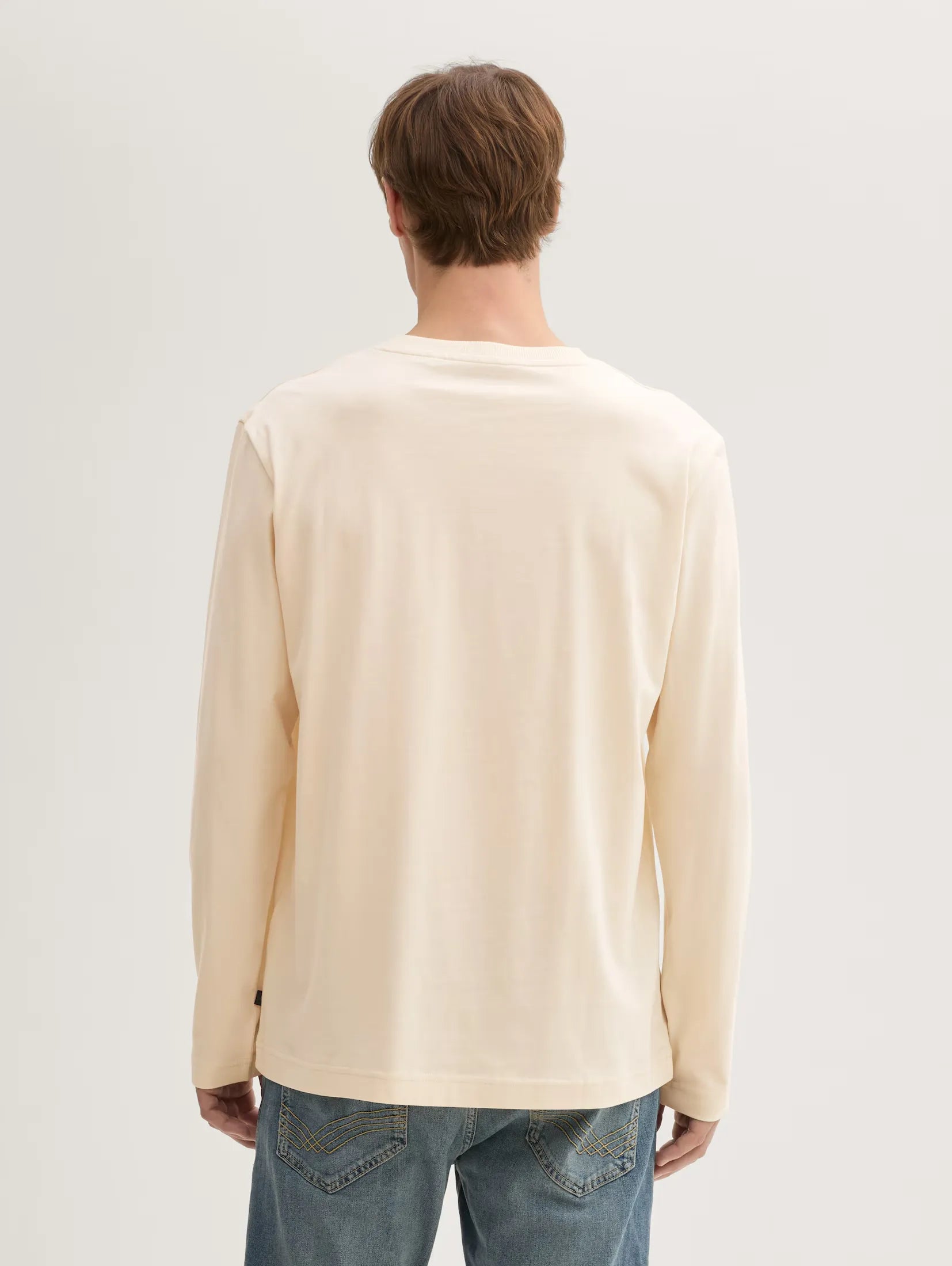 Tom Tailor Long Sleeved Smooth Light Sand T-shirt With Organic Cotton