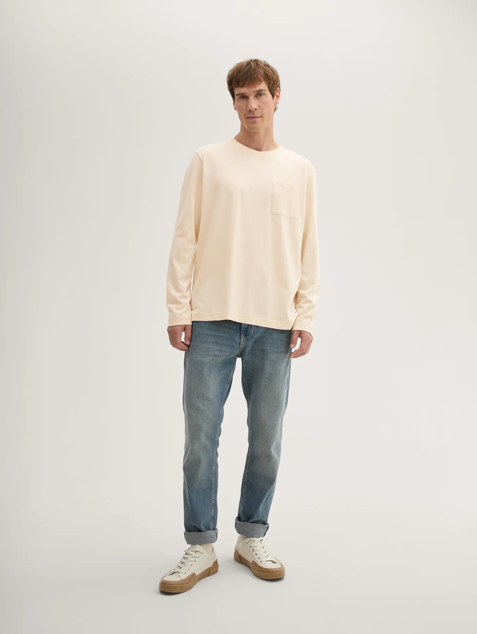 Tom Tailor Long Sleeved Smooth Light Sand T-shirt With Organic Cotton