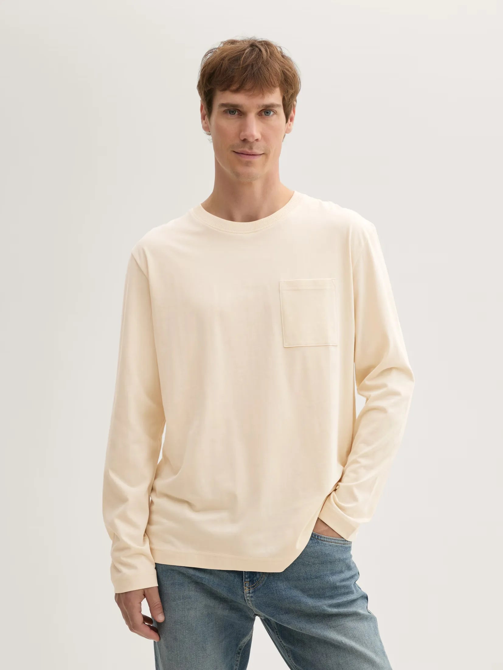 Tom Tailor Long Sleeved Smooth Light Sand T-shirt With Organic Cotton