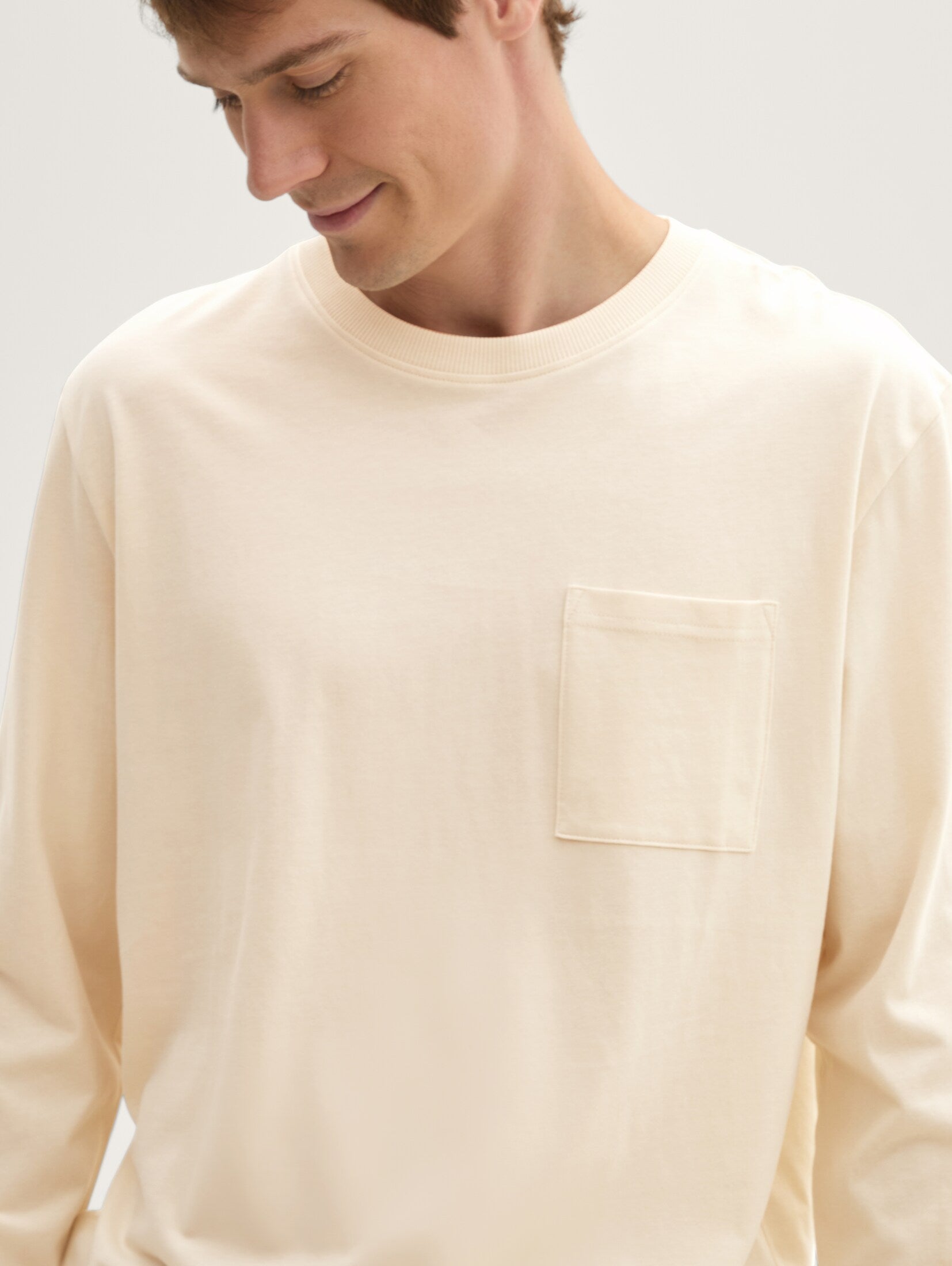 Tom Tailor Long Sleeved Smooth Light Sand T-shirt With Organic Cotton