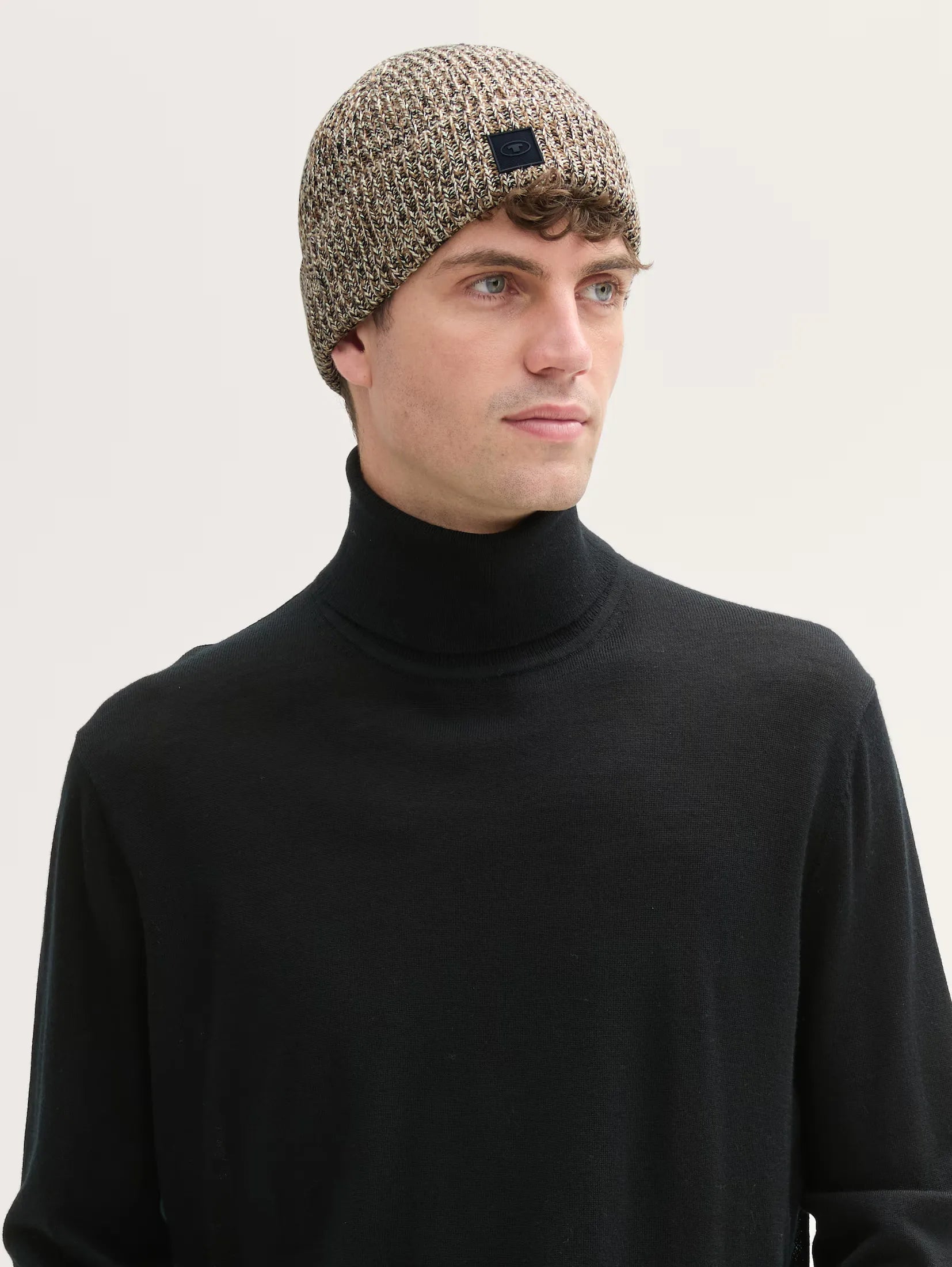 Tom Tailor Textured Knit Sand Taupe Navy Beanie