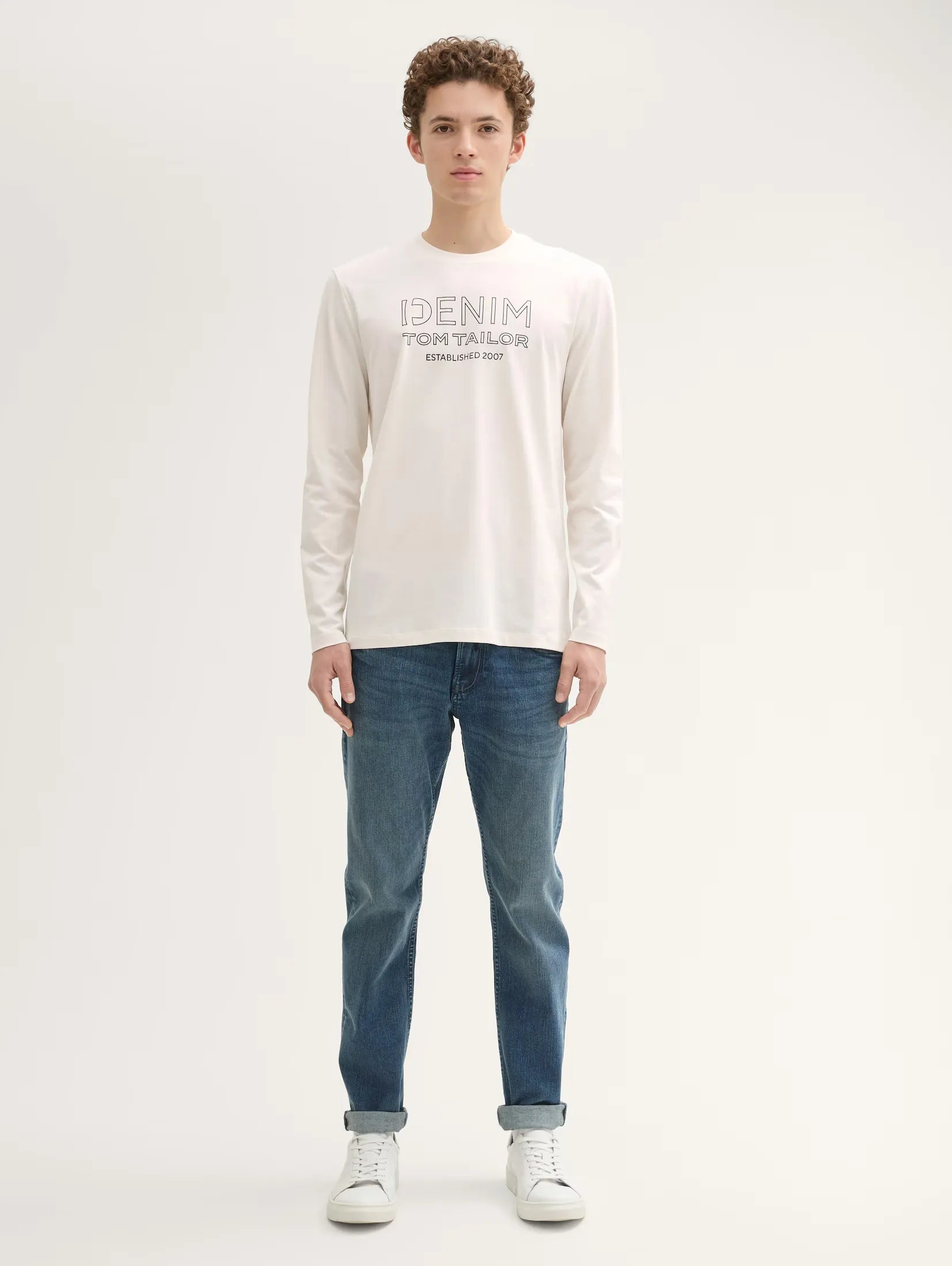 Tom Tailor Long Sleeved White T-shirt With Front Logo design