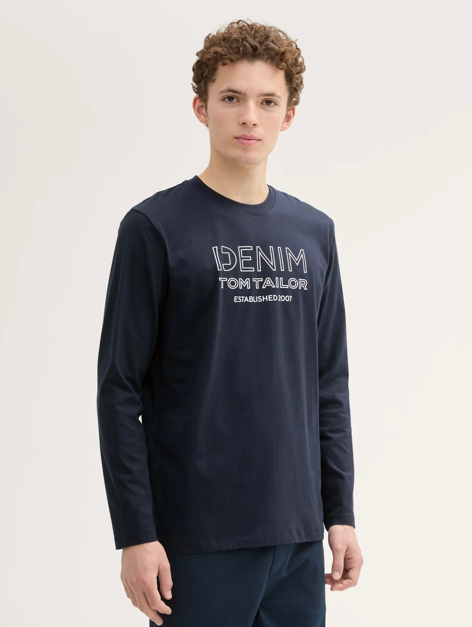 Tom Tailor Long Sleeved Navy T-shirt With Front Logo design