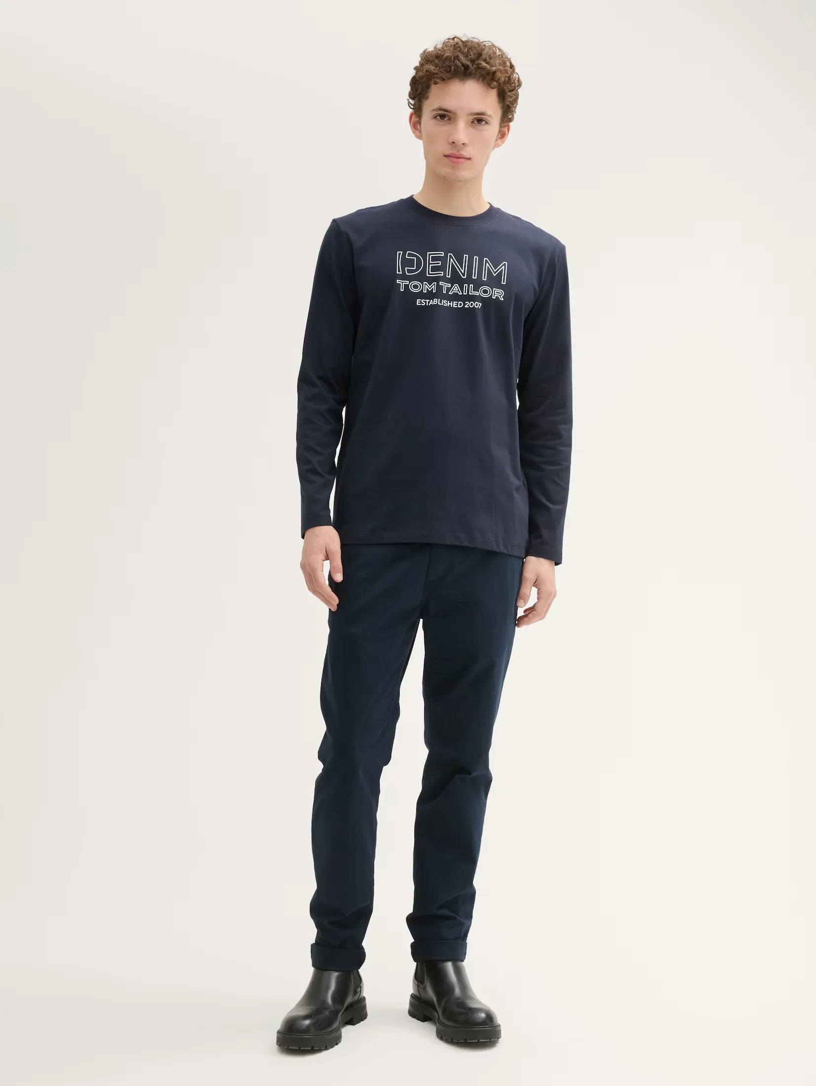 Tom Tailor Long Sleeved Navy T-shirt With Front Logo design