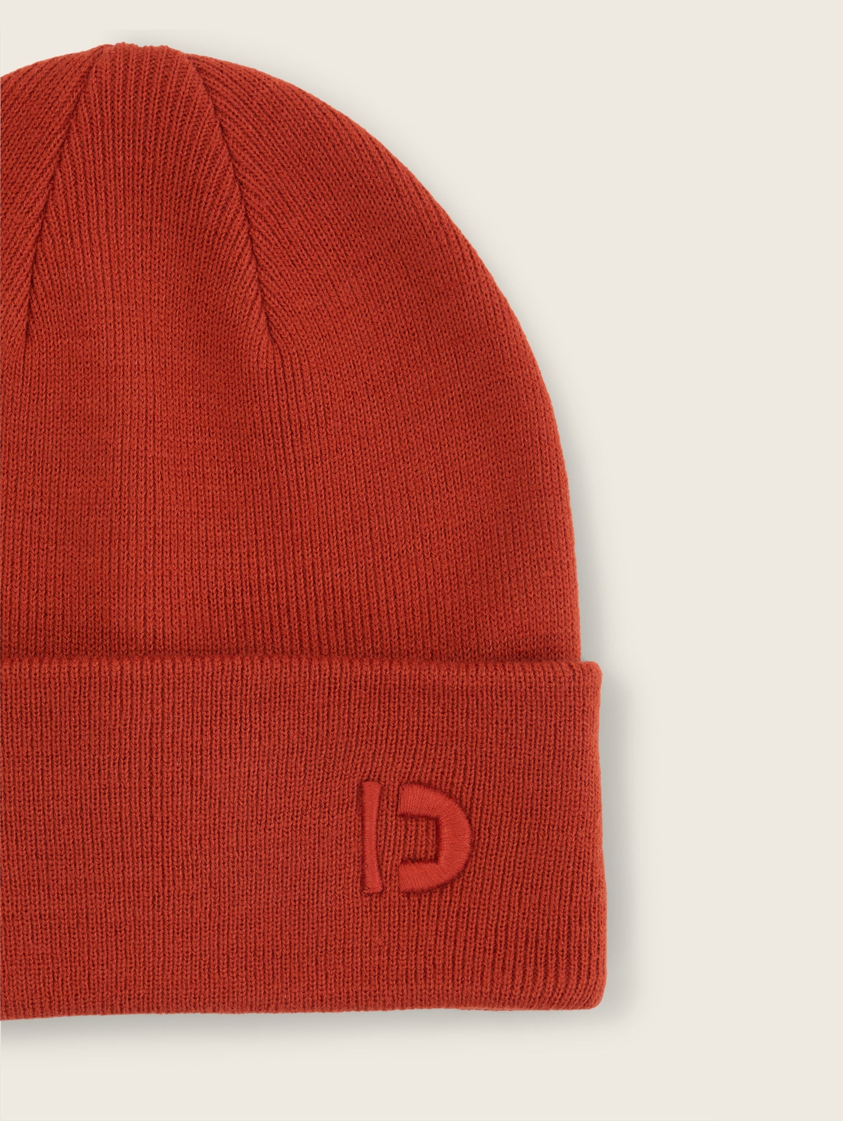 Tom Tailor Velvet Red Beanie With Logo Embroidery