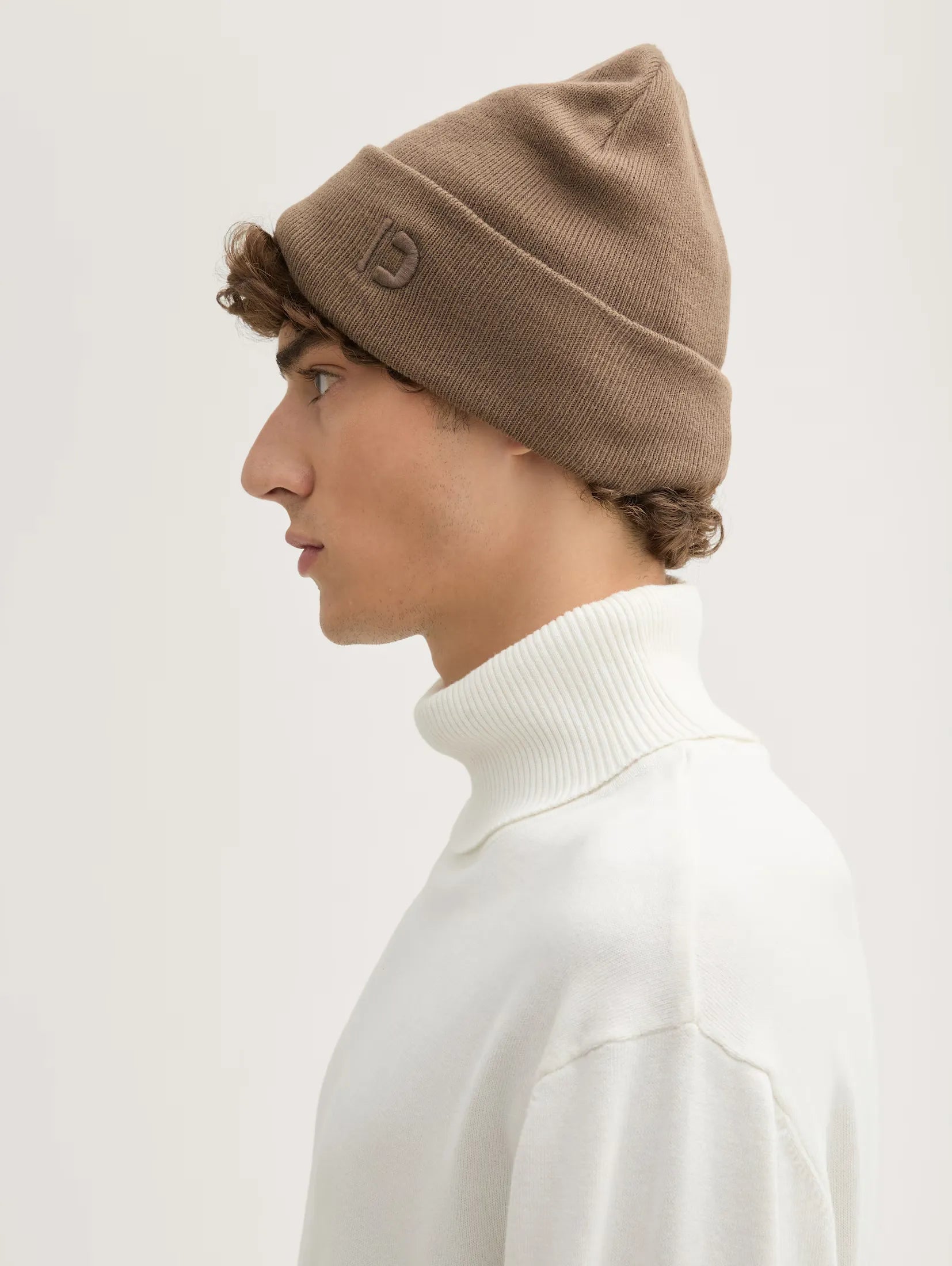 Tom Tailor Chocolate Brown Beige Beanie With Logo Embroidery