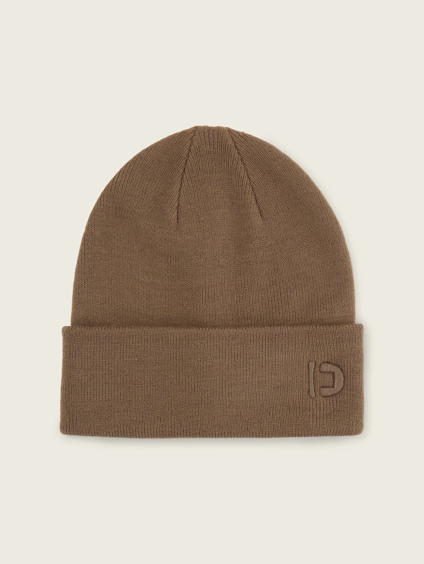 Tom Tailor Chocolate Brown Beige Beanie With Logo Embroidery