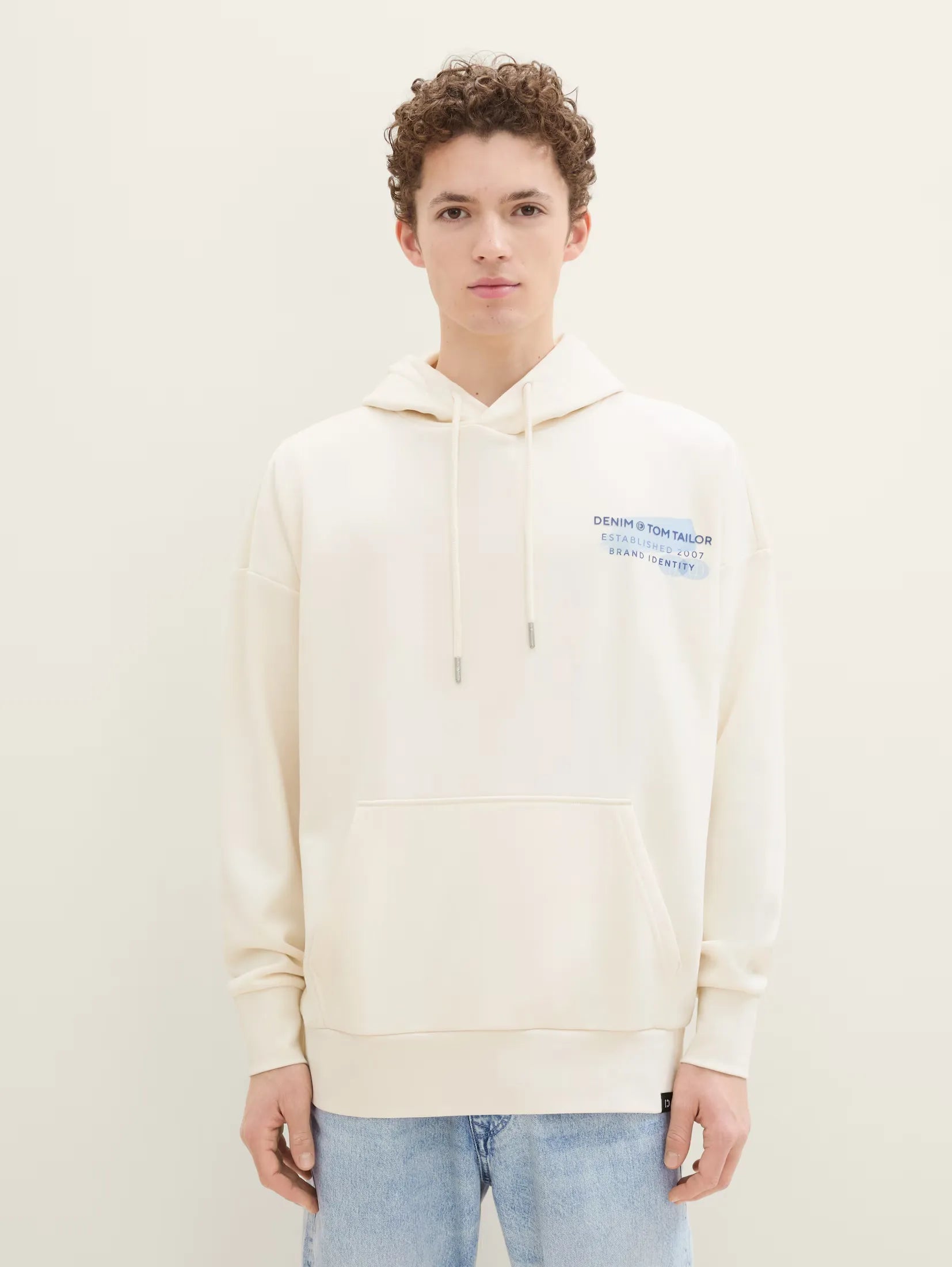 Tom Tailor Oversize White Hoodie With Logo Print