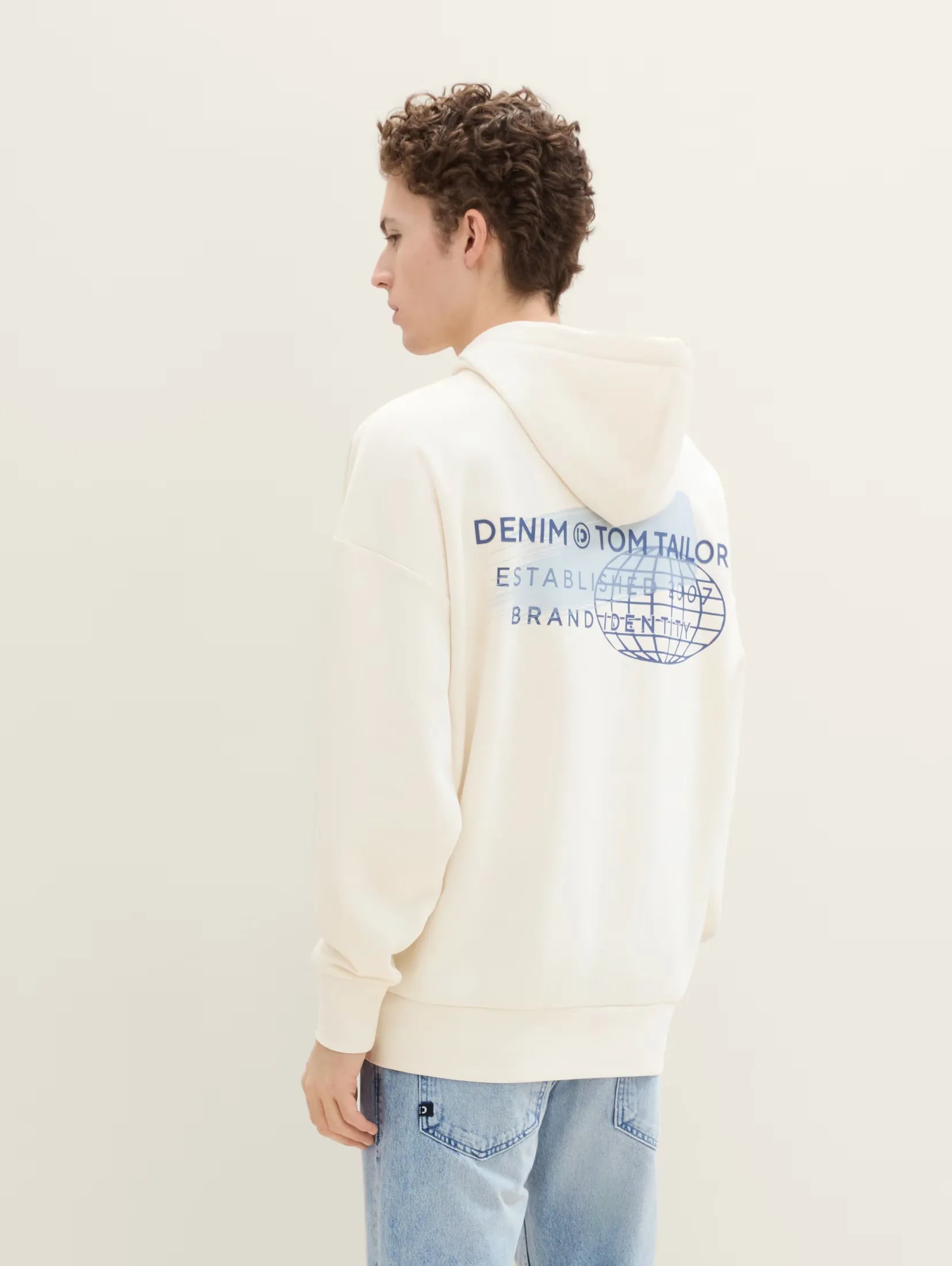 Tom Tailor Oversize White Hoodie With Logo Print