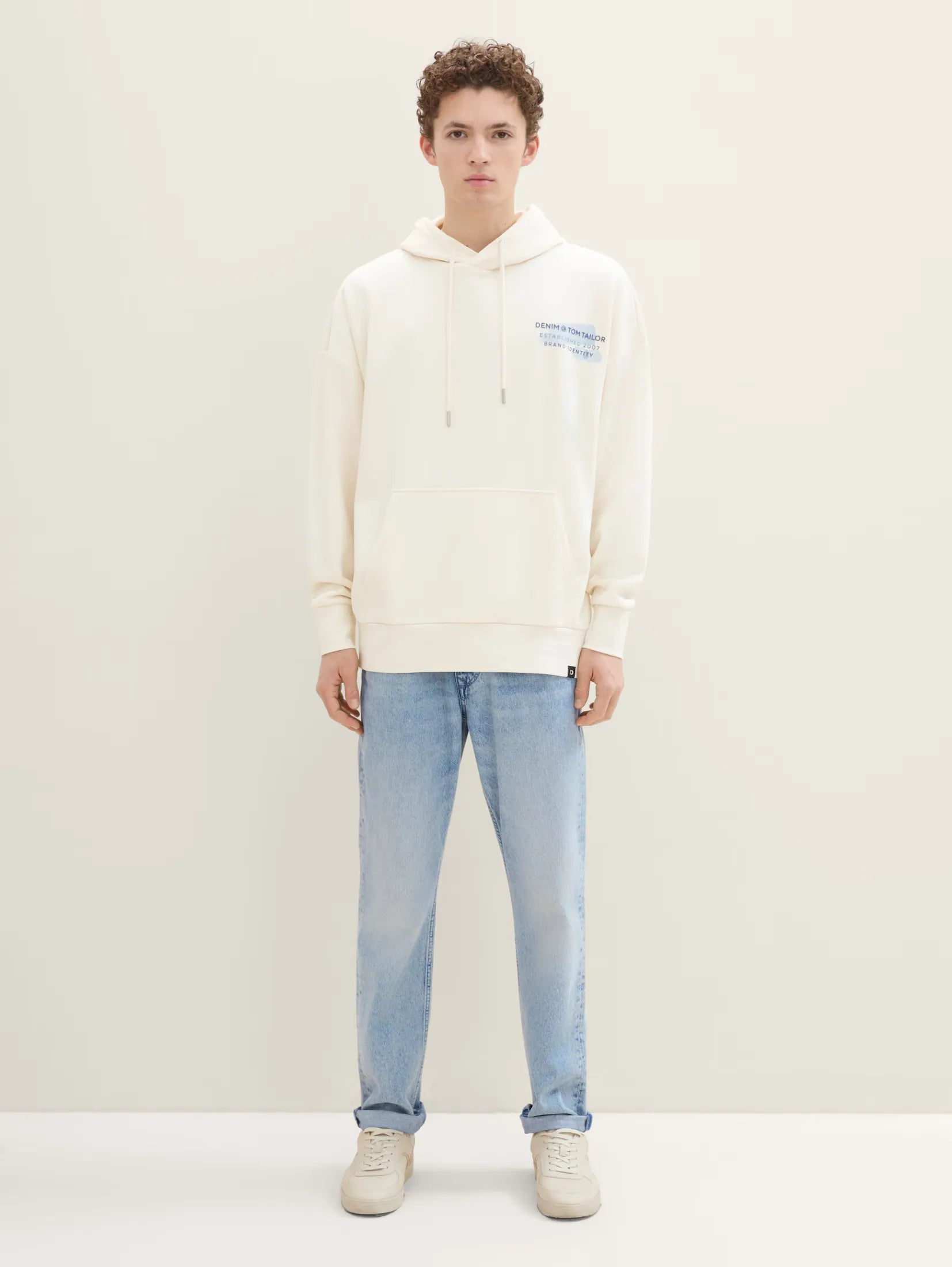 Tom Tailor Oversize White Hoodie With Logo Print