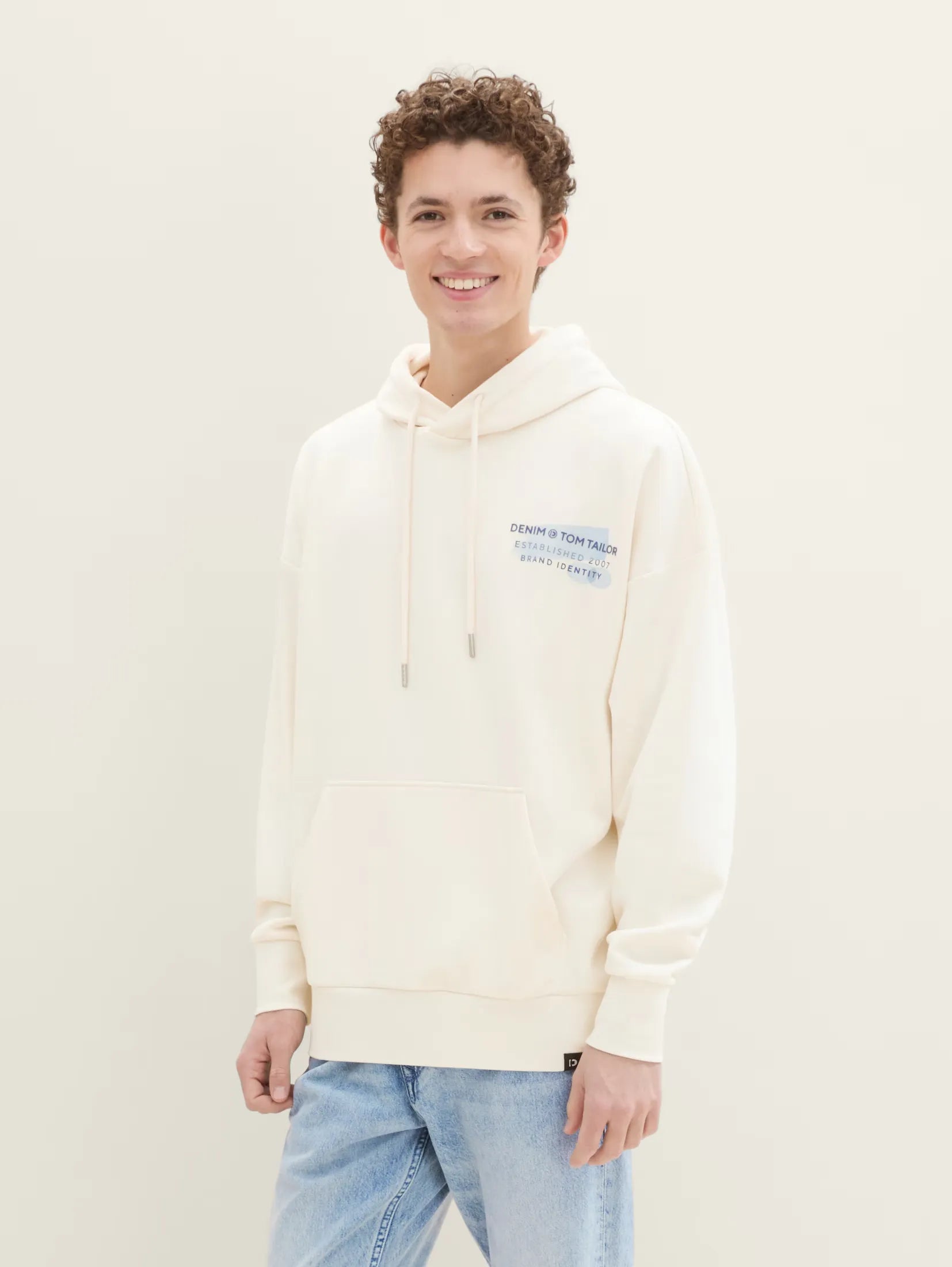 Tom Tailor Oversize White Hoodie With Logo Print