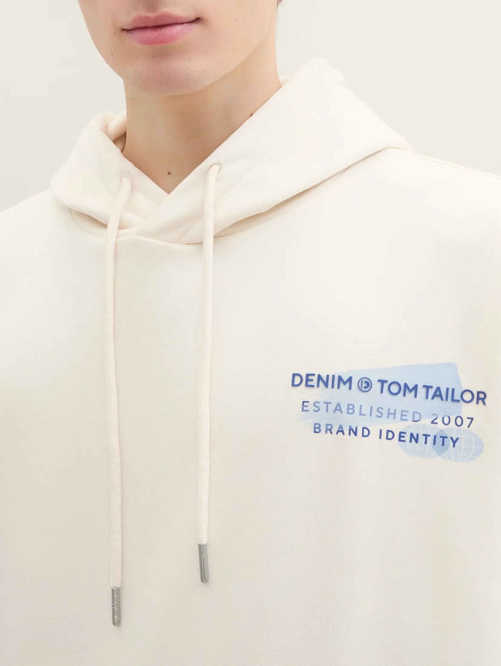 Tom Tailor Oversize White Hoodie With Logo Print