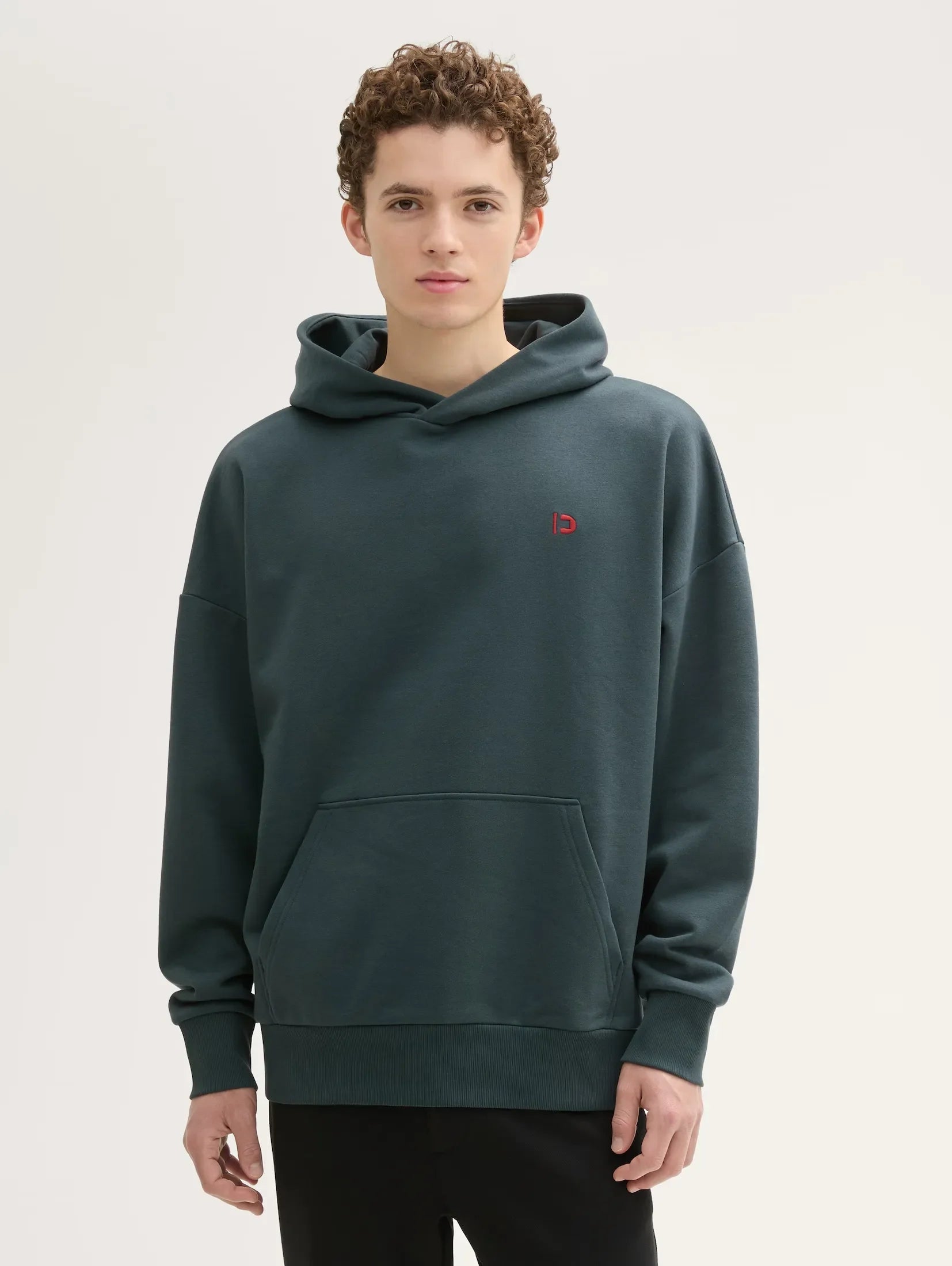 Tom Tailor Oversized Dark Green Hoodie With Embroidery