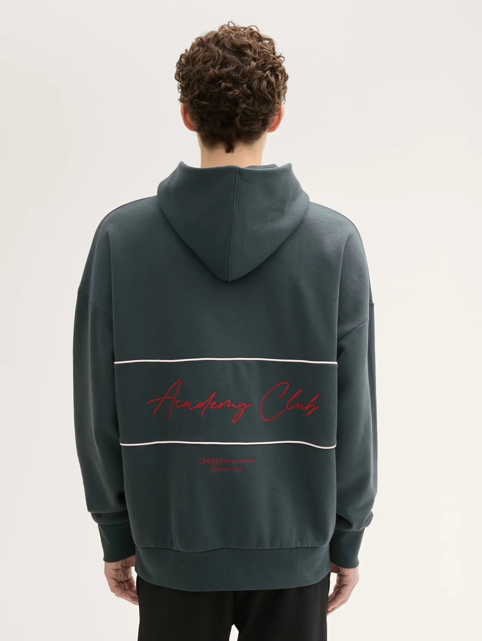 Tom Tailor Oversized Dark Green Hoodie With Embroidery