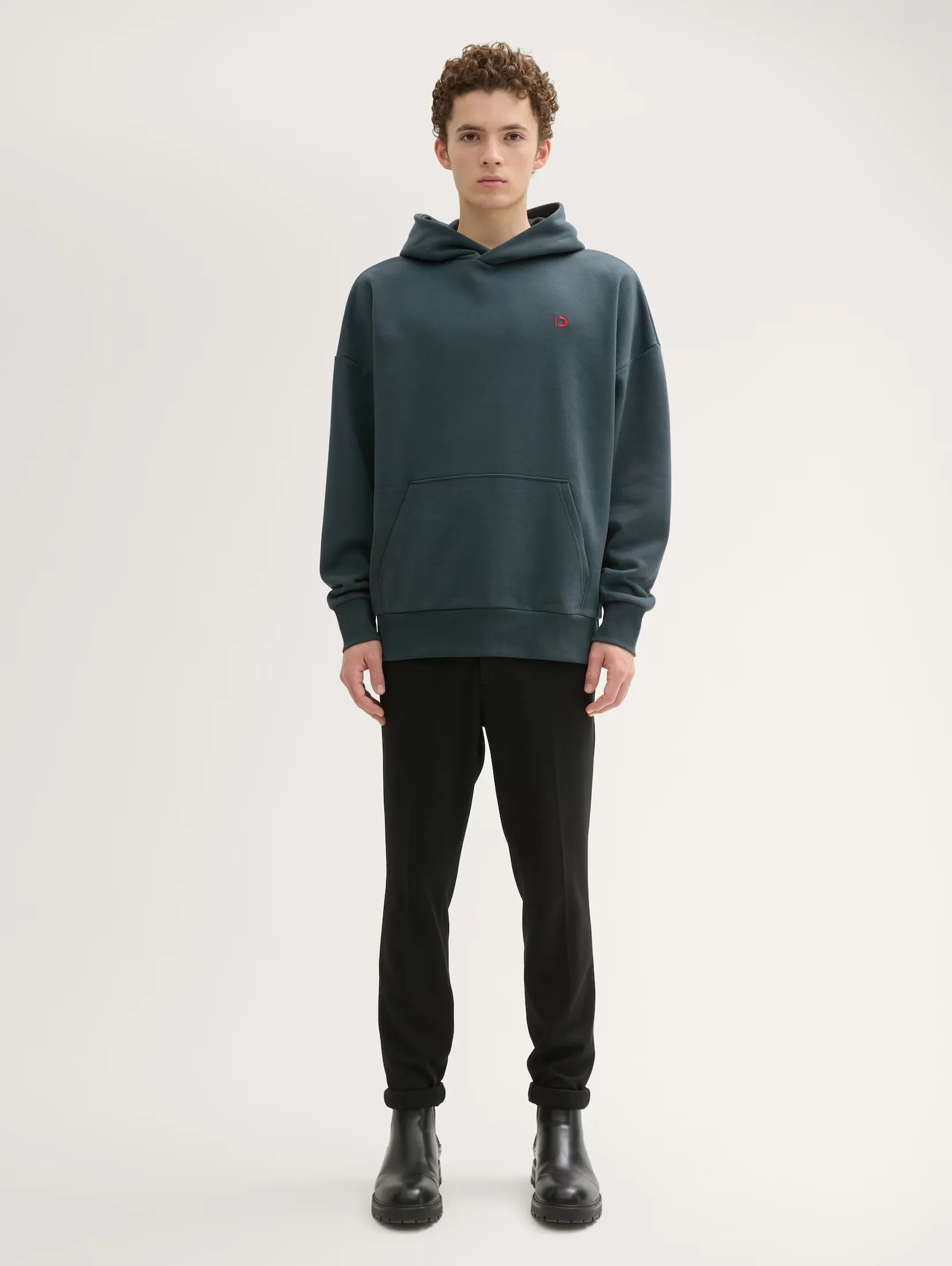 Tom Tailor Oversized Dark Green Hoodie With Embroidery