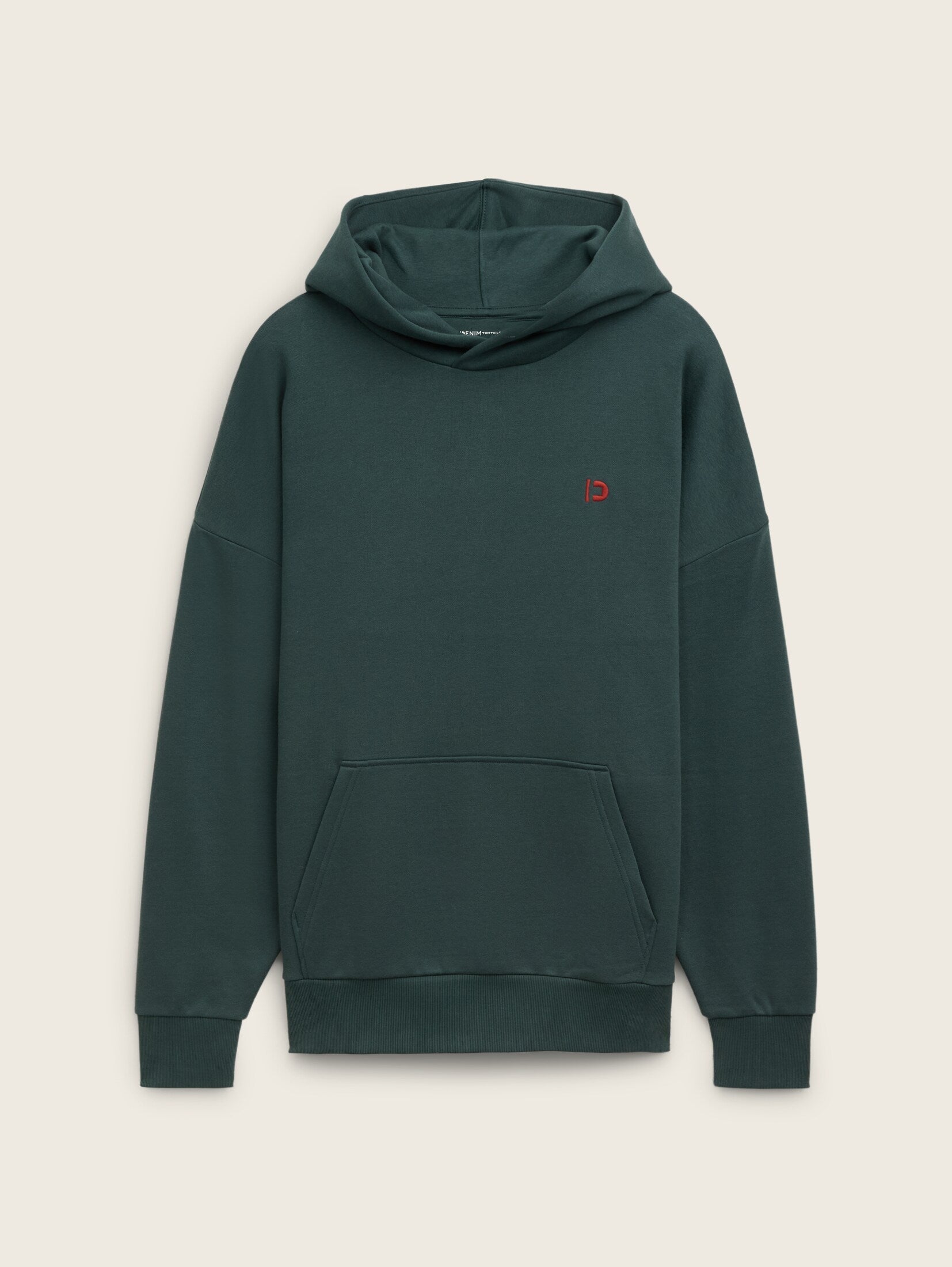 Tom Tailor Oversized Dark Green Hoodie With Embroidery