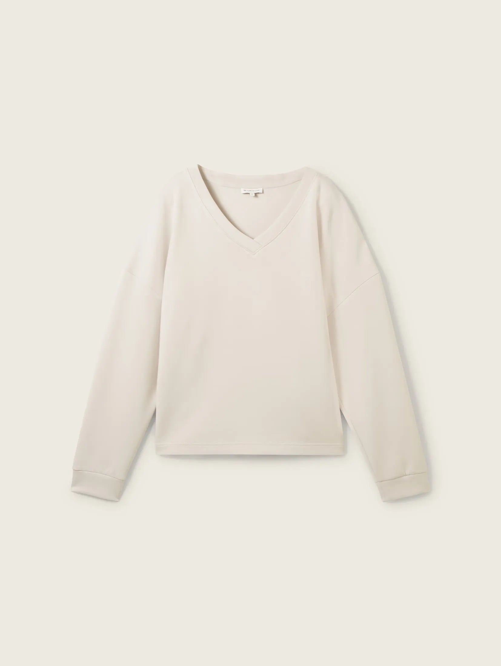 Tom Tailor Scuba V-Neck Beige Sweater