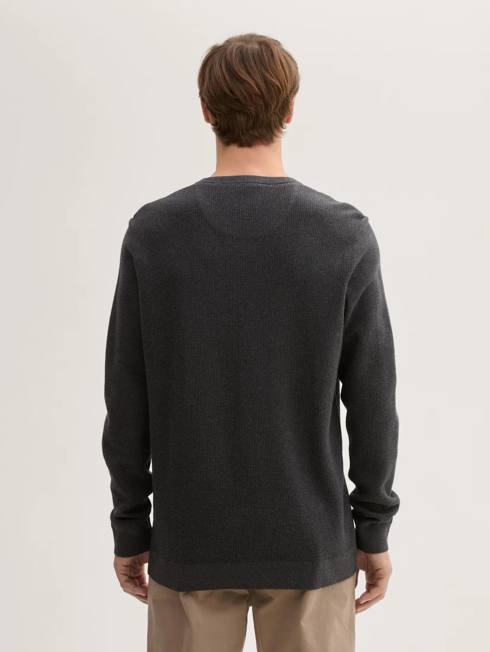 Tom tailor Textured V-Neck Black Grey Melange Sweater