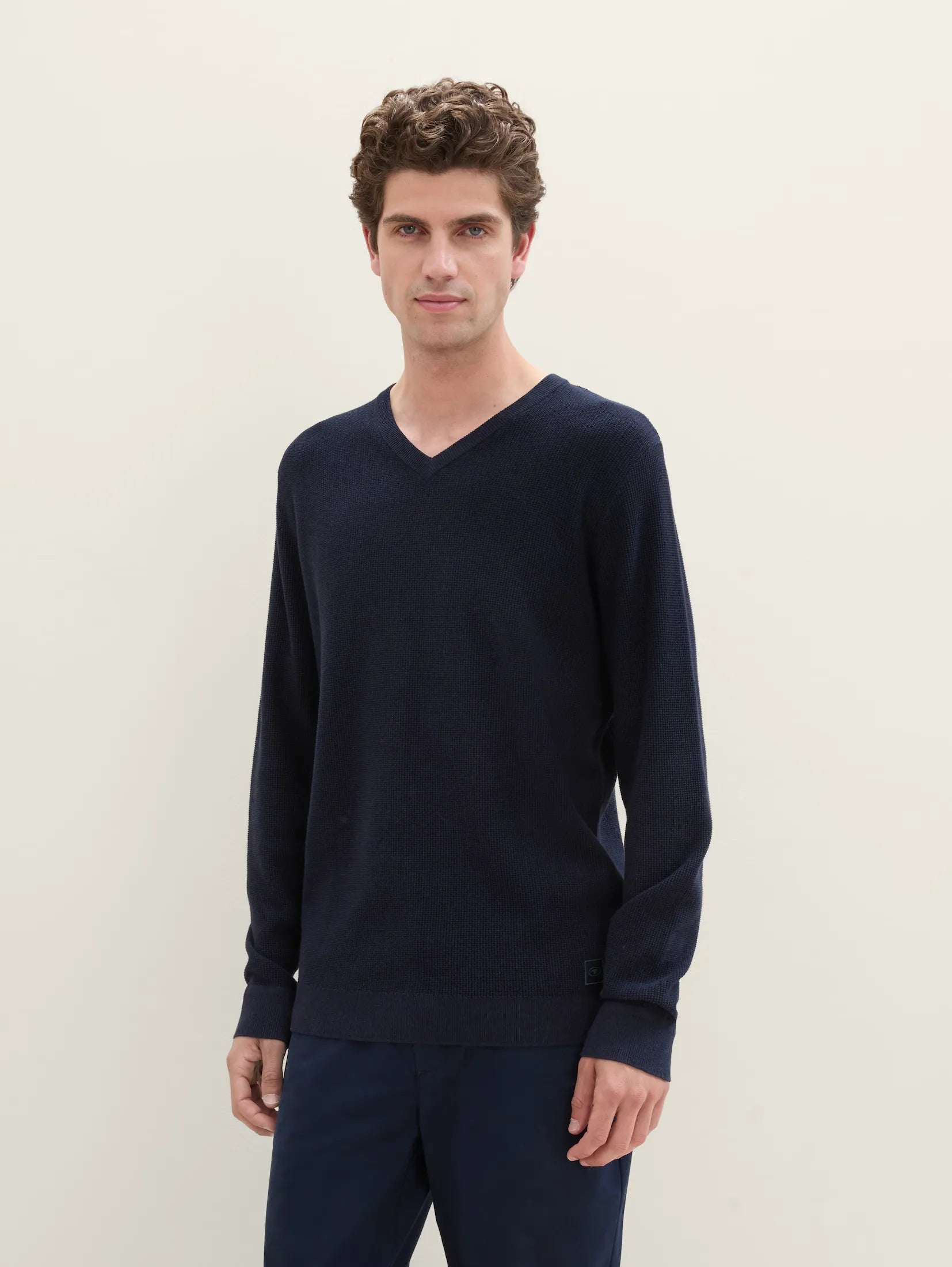 Tom tailor Textured V-Neck Navy Sweater