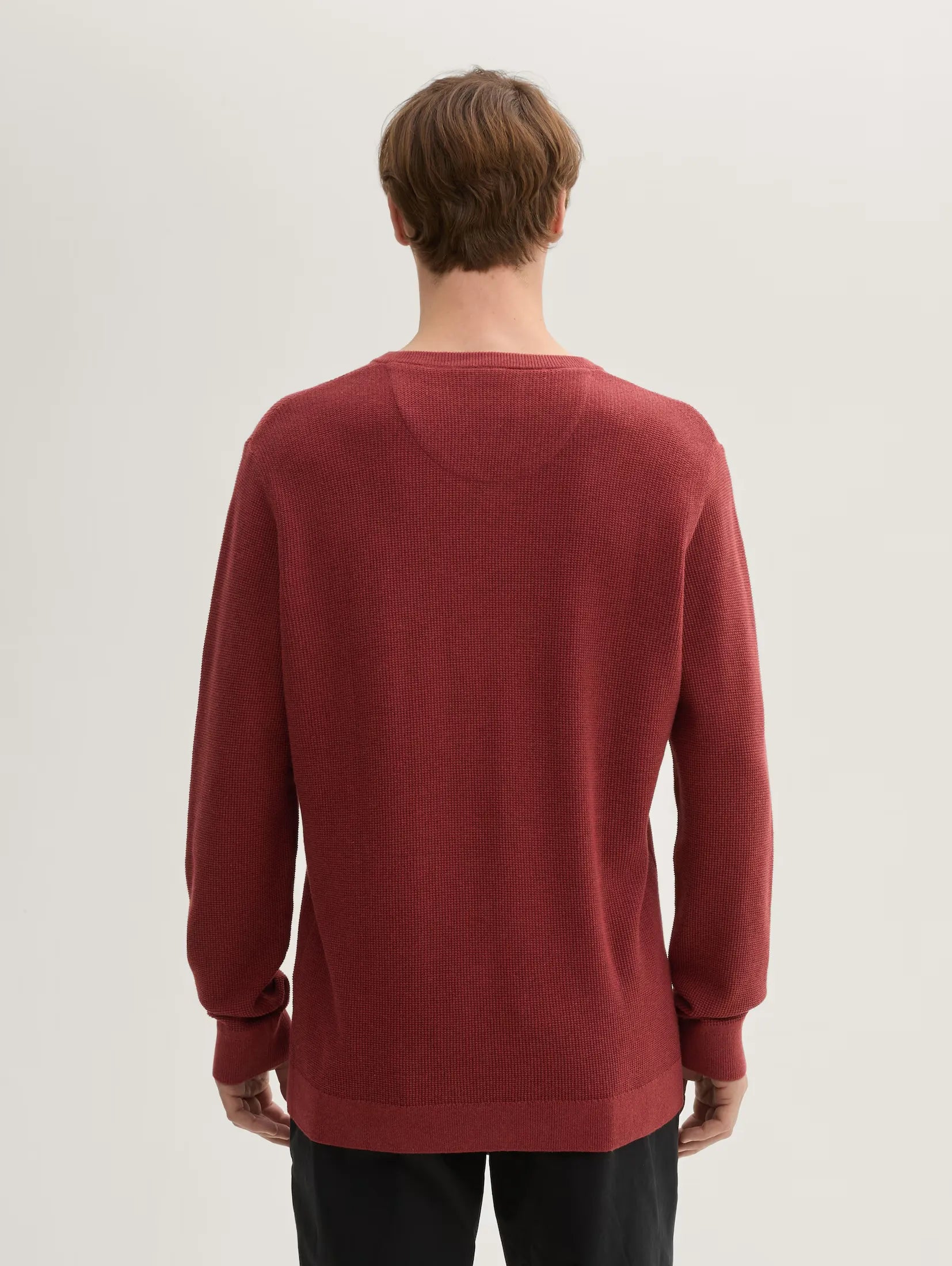 Tom tailor Textured V-Neck Red Sweater