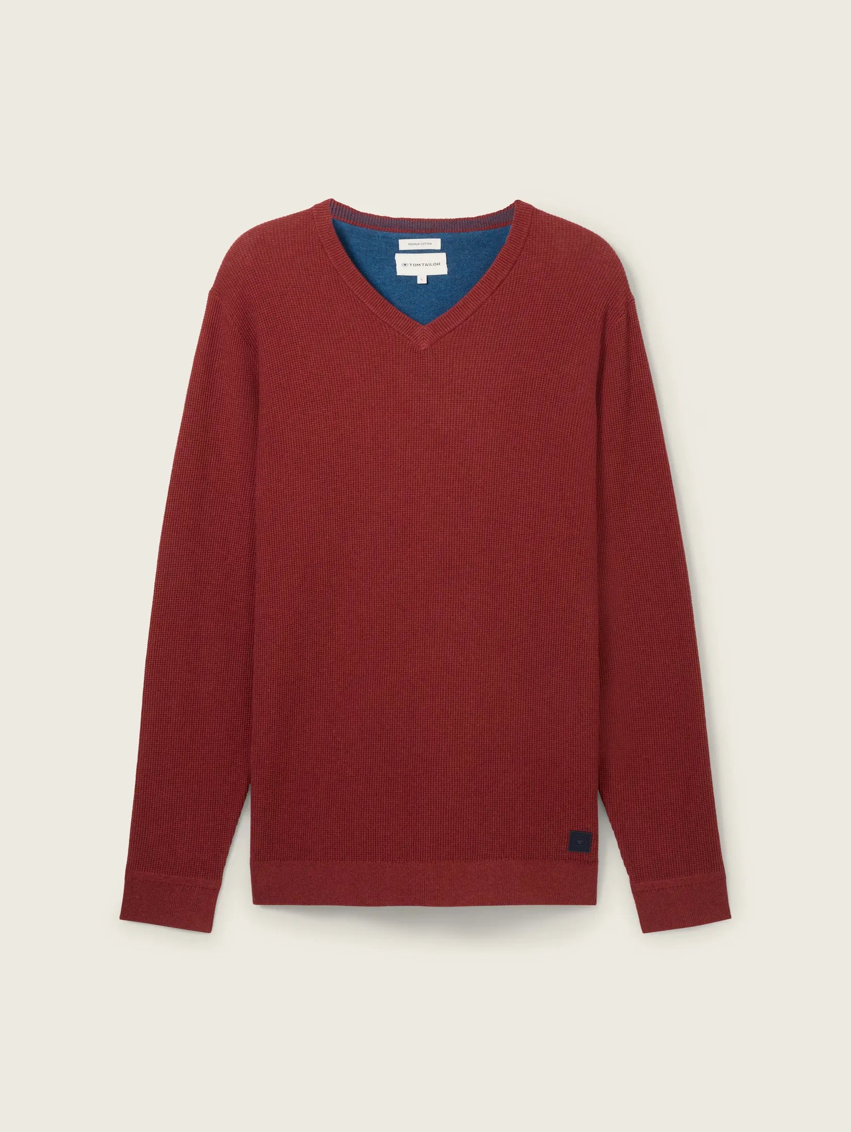 Tom tailor Textured V-Neck Red Sweater